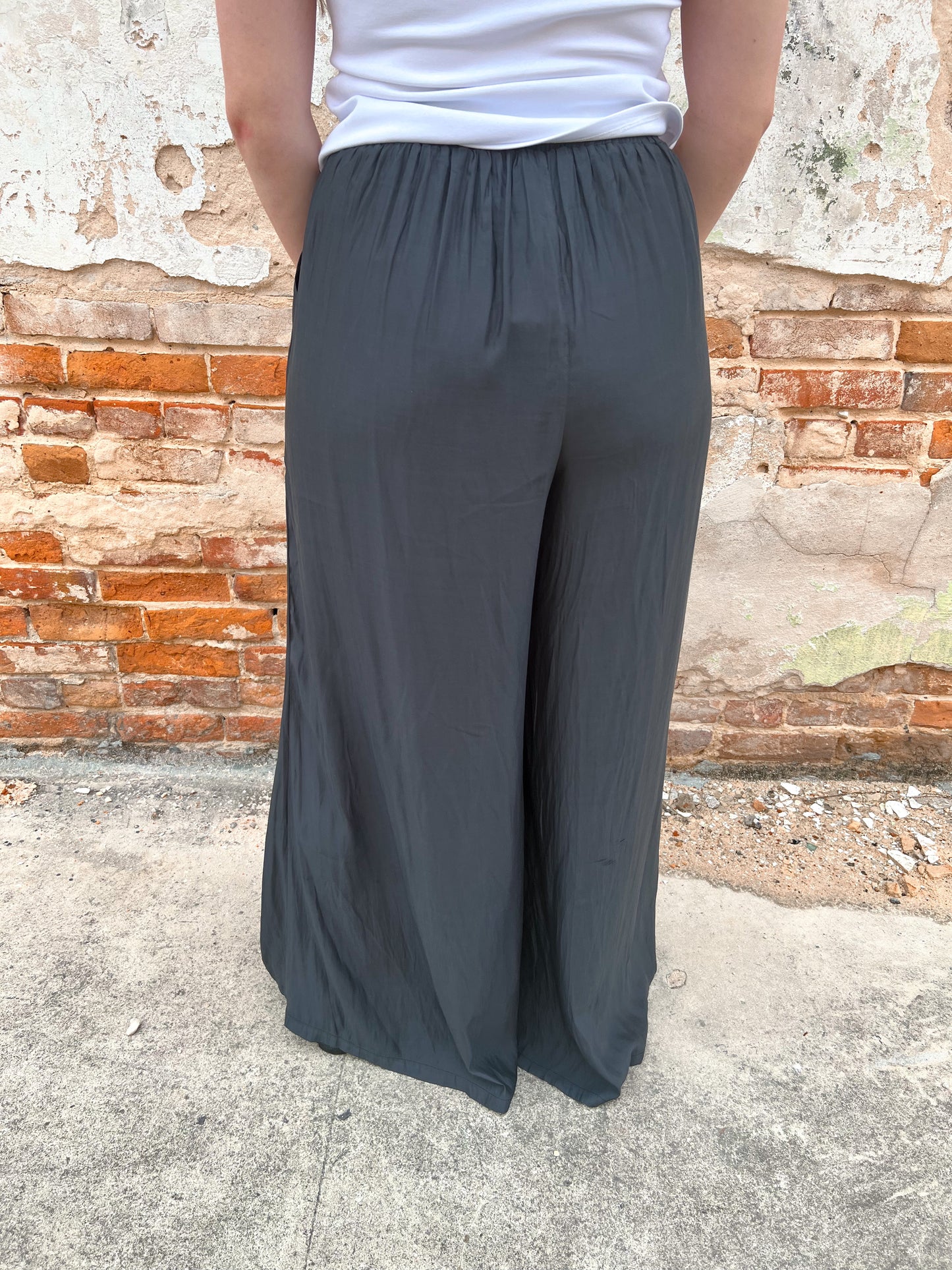 Zoey Shine Satin Palazzo Pants-Pants-Kori America-bin A5-The Twisted Chandelier