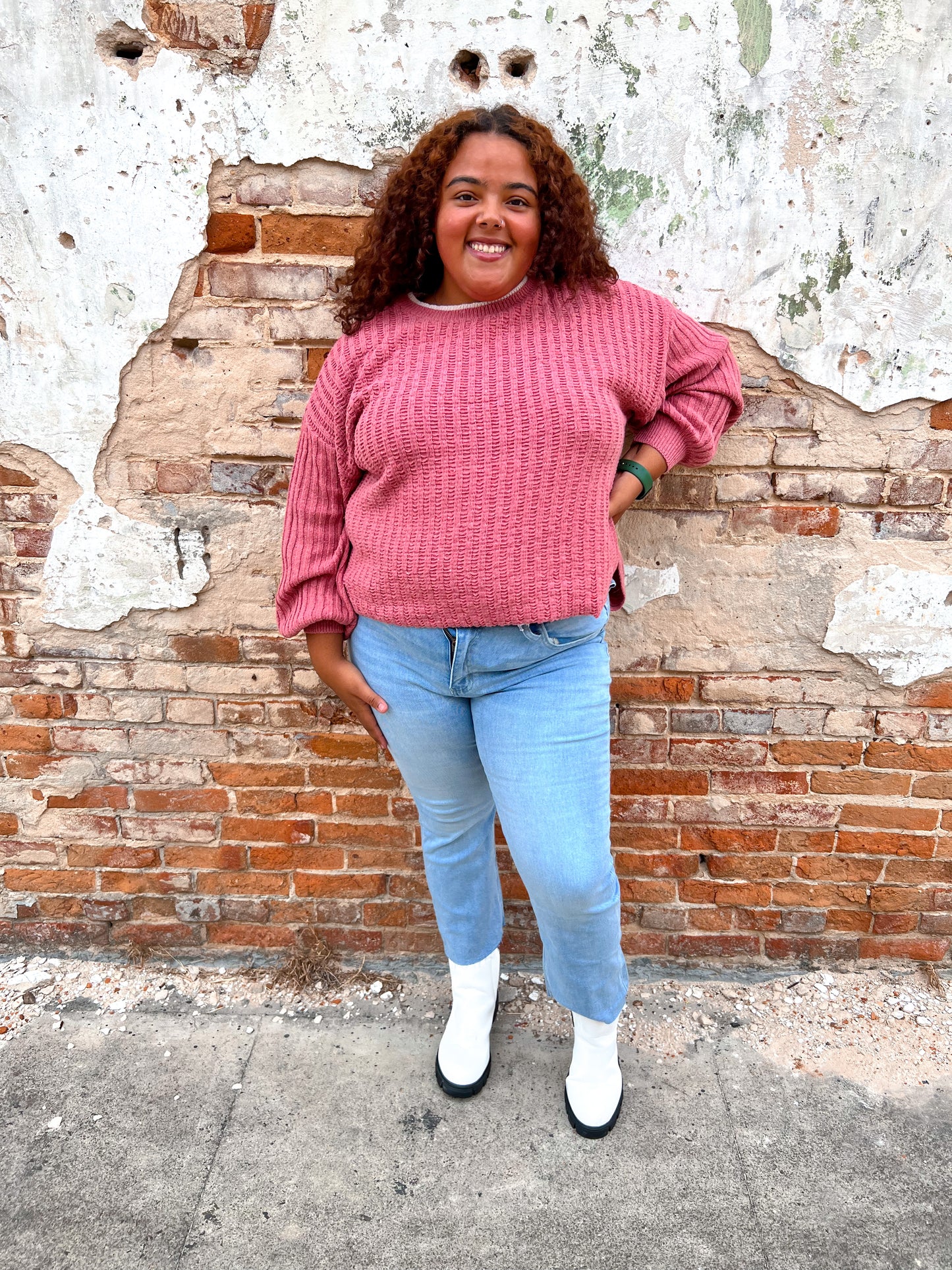 Kennedy Contrast Color Detail Neck Sweater Top - Plus Size-Top-VERY J-04/25,09/12/23,1st md,Bin B3,Max Retail,not on the floor only in the bins,Tops Collection-The Twisted Chandelier