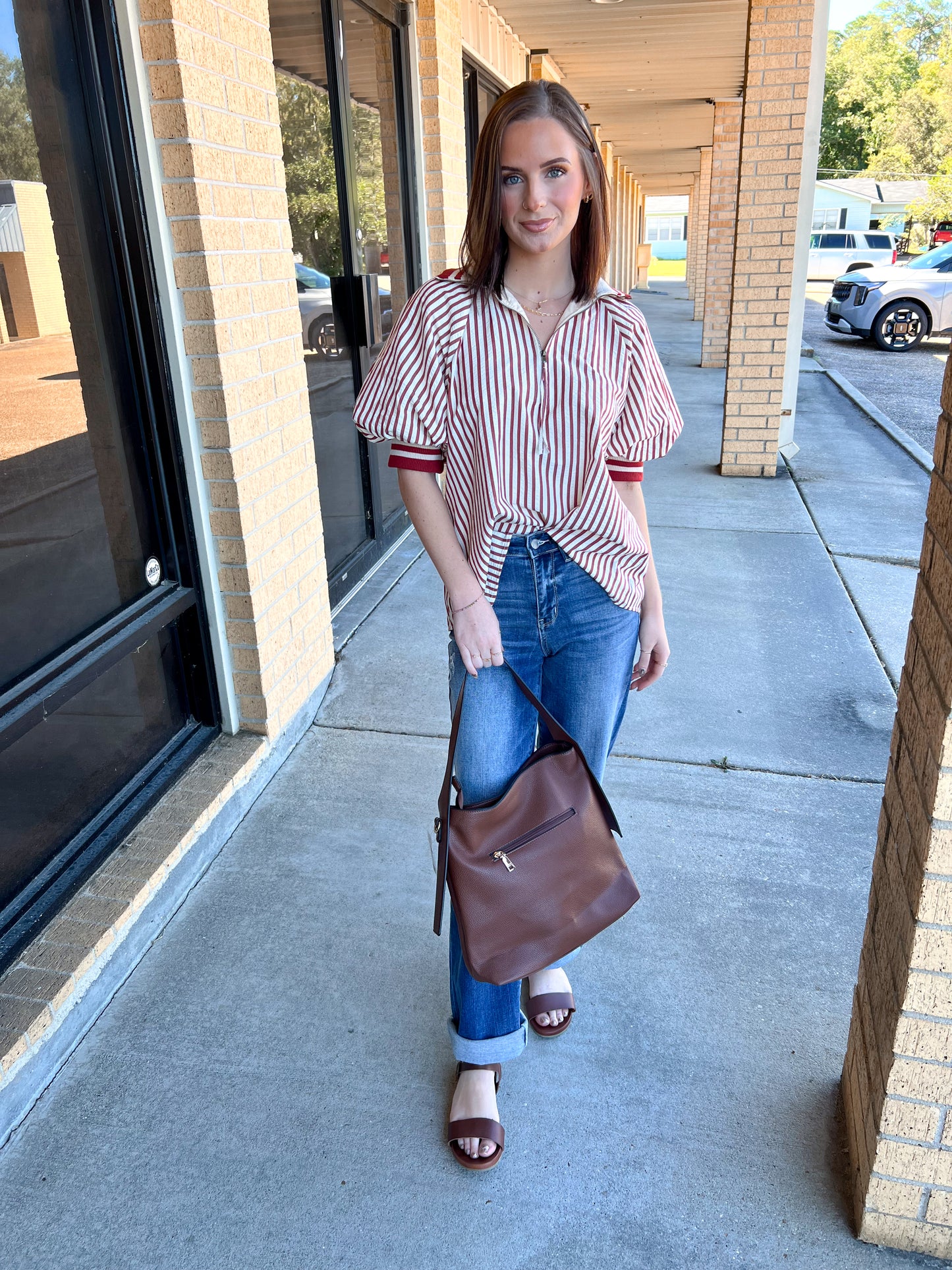 Rory Striped Collared Zip Top