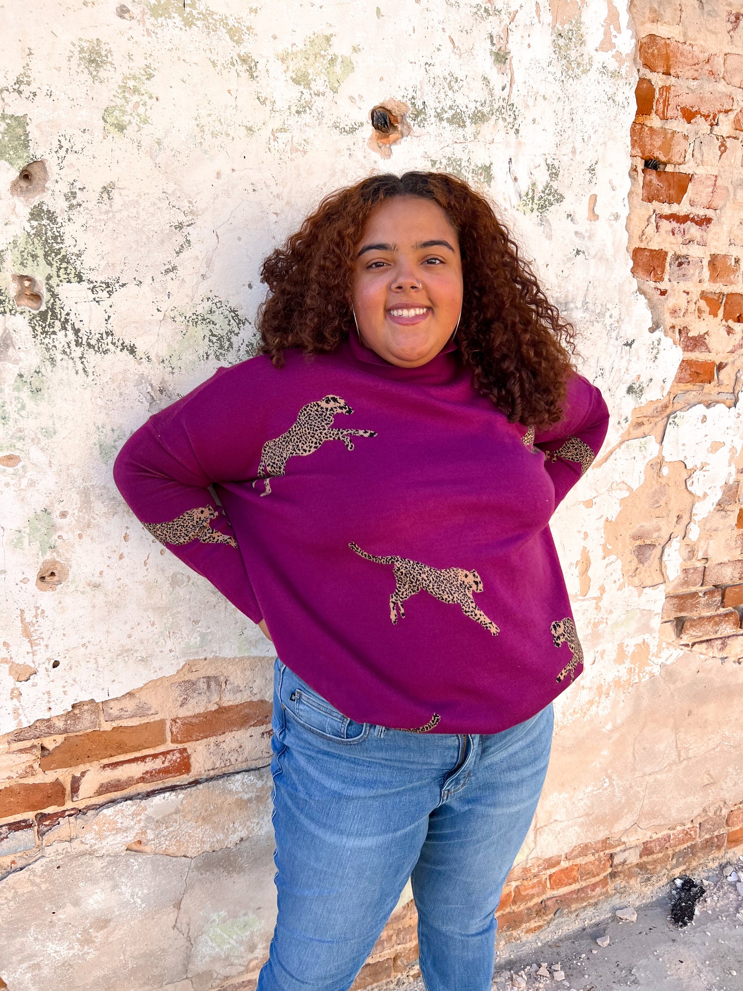 Annie Cheetah Print Mock Neck long Sleeve Sweater Top - Plus-Sweater-Entro-BIN A 3,Max Retail,not on the floor only in the bins,Tops Collection-The Twisted Chandelier