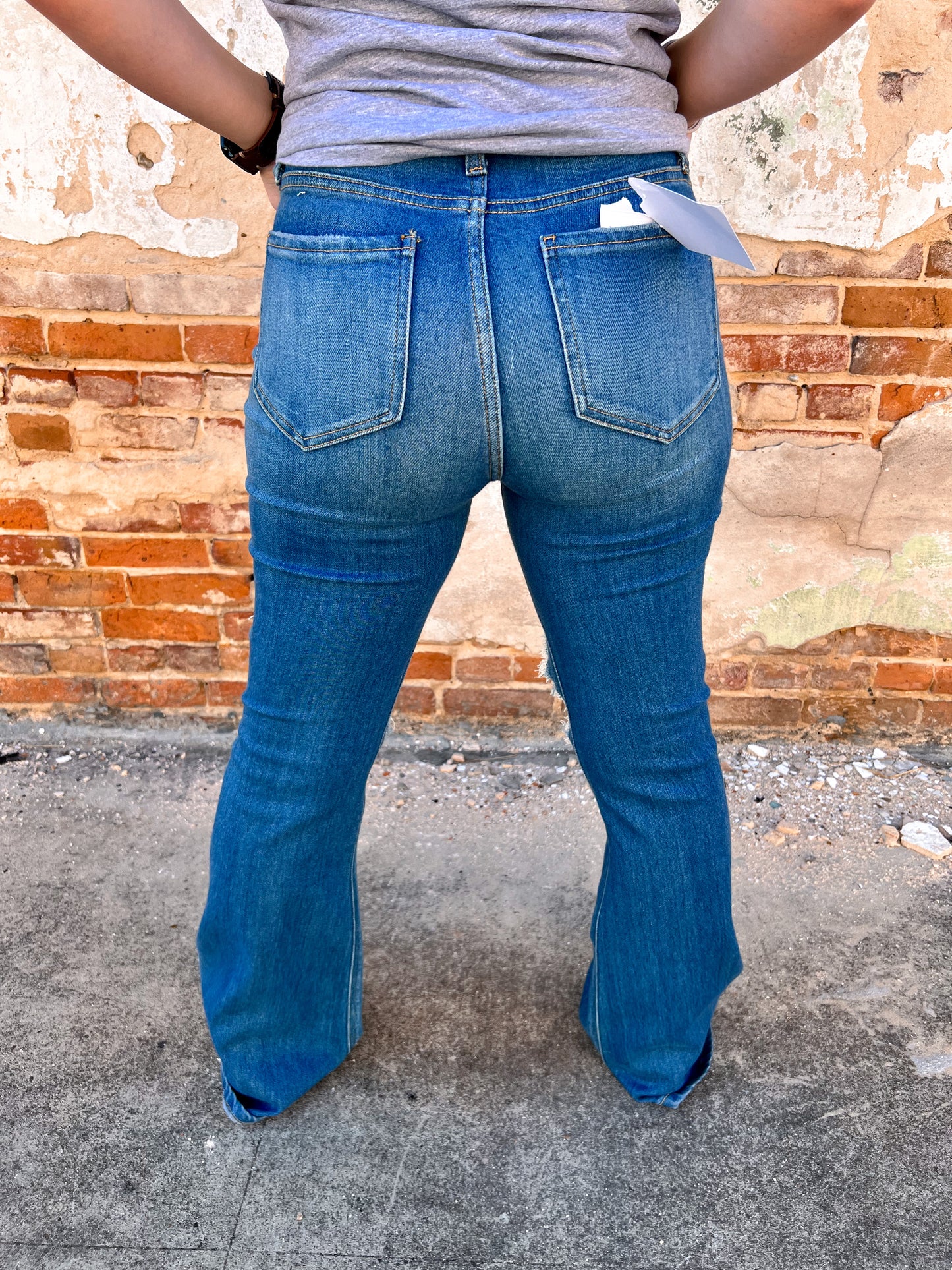 Willow High Rise Distress Super Flare Jeans-Mom Jeans-Cello-BIN D4, DAD, DAD JEANS, denim, denim jeans, distressed, distressed jeans, HIGH, HIGH RISE, high waist, high waisted, jeans, mom, mom jeans, SEPT2021-The Twisted Chandelier