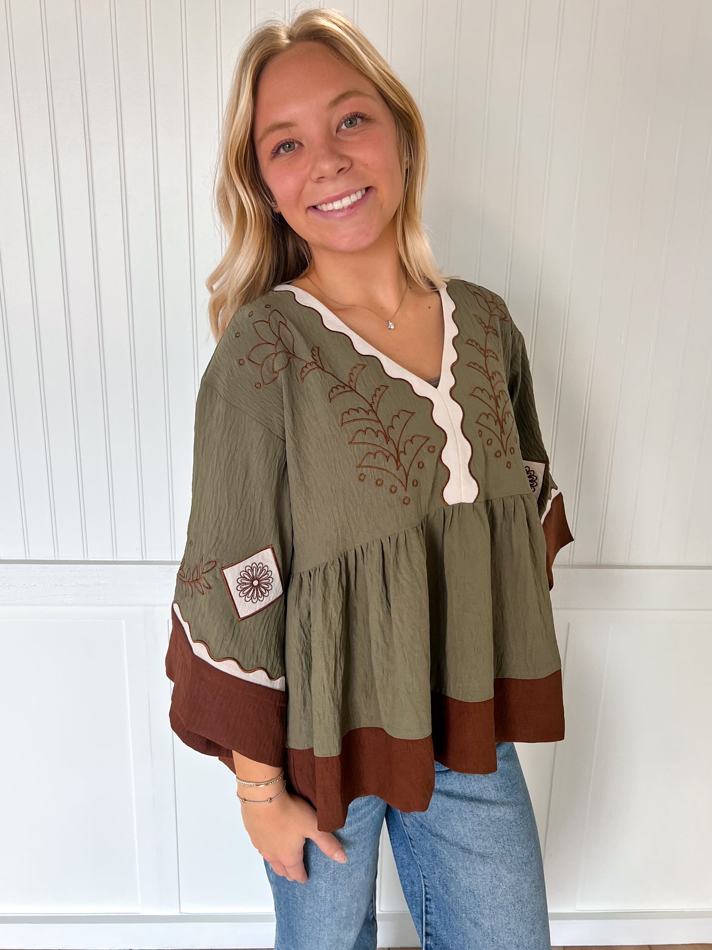 Maren Color Block Airflow Oversized Peasant Blouse-Oddi-Bin B4,FD 10/23/25,Tops Collection-The Twisted Chandelier