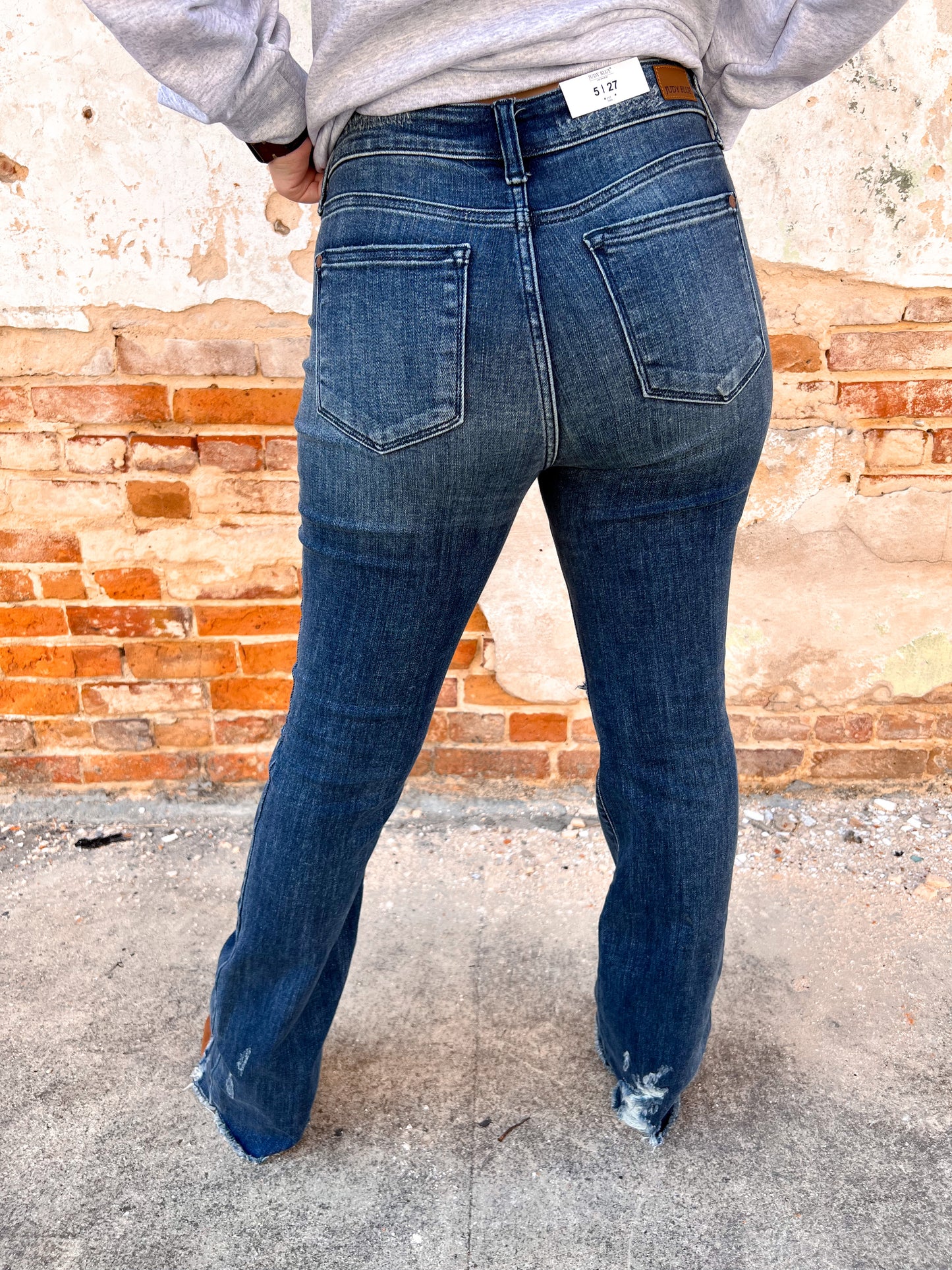 Kyndal Midrise Hi Contrast Slim Bootcut w Destroy Judy Blue-Jeans-JUDY BLUE-bin d5-The Twisted Chandelier