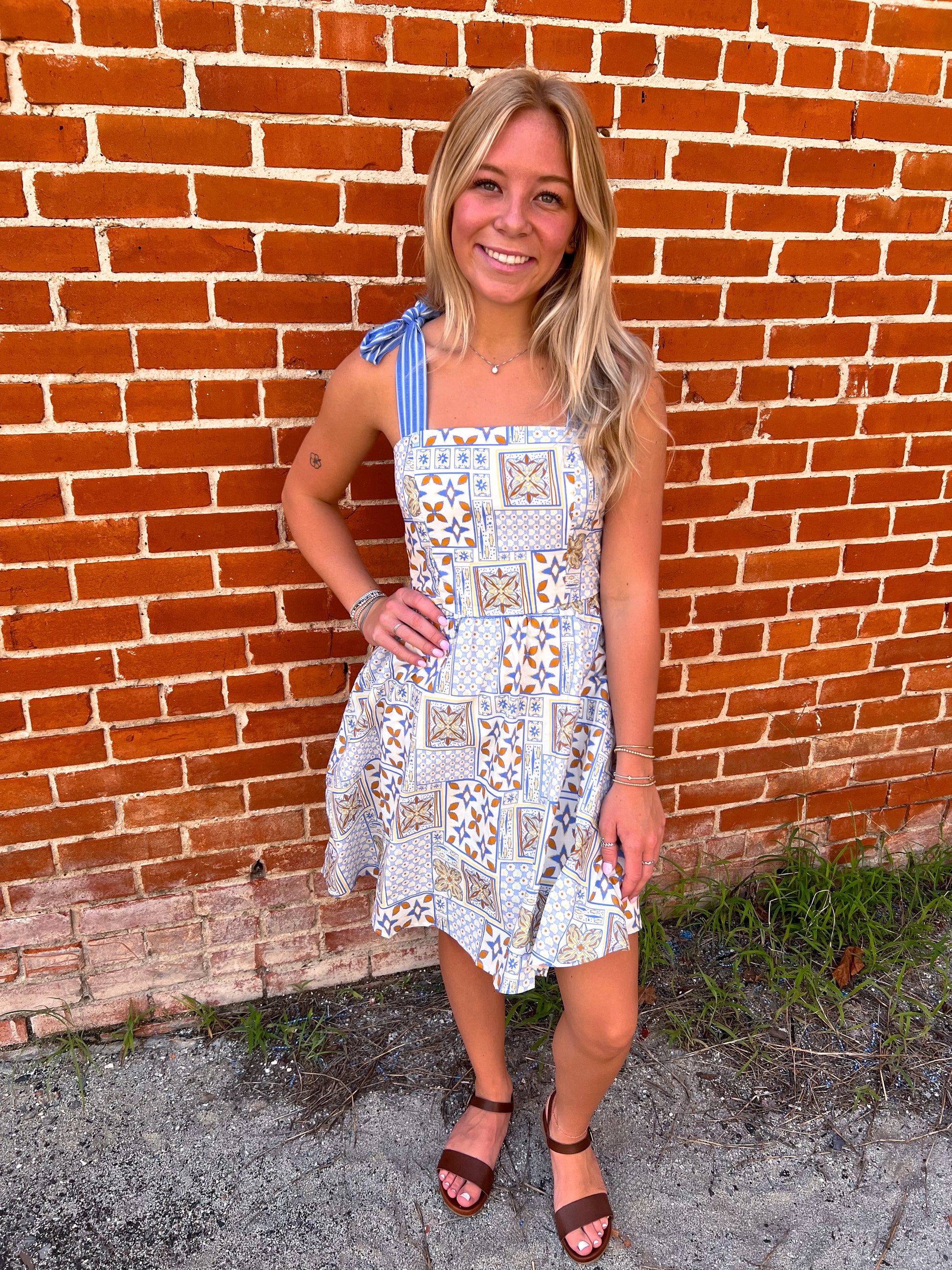 Brinn Tie Strap Woven Print Mini Dress-Dress-She & Sky-Bin B4,DJR,FD 08/12/25,SY9035-The Twisted Chandelier