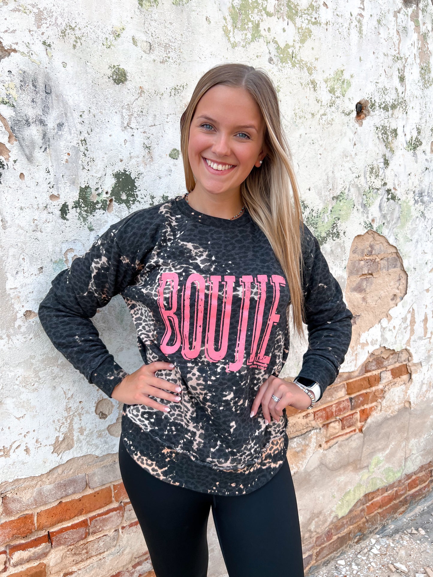 Boujee Bleached Leopard Scoop Sweatshirt-Apparel & Accessories-southern bliss co-BIN D4-The Twisted Chandelier