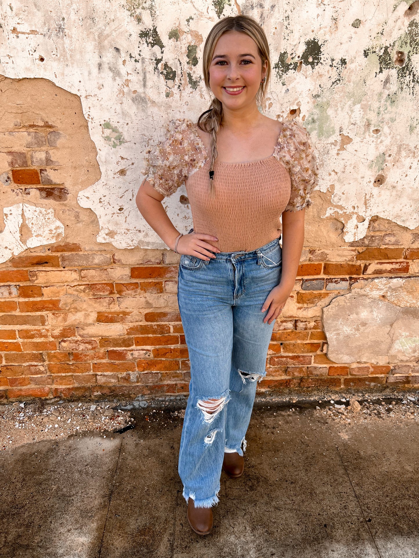 Reagan Smocked Blouse -Taupe-The Twisted Chandelier-8/29/23, FAVES, H20952-The Twisted Chandelier