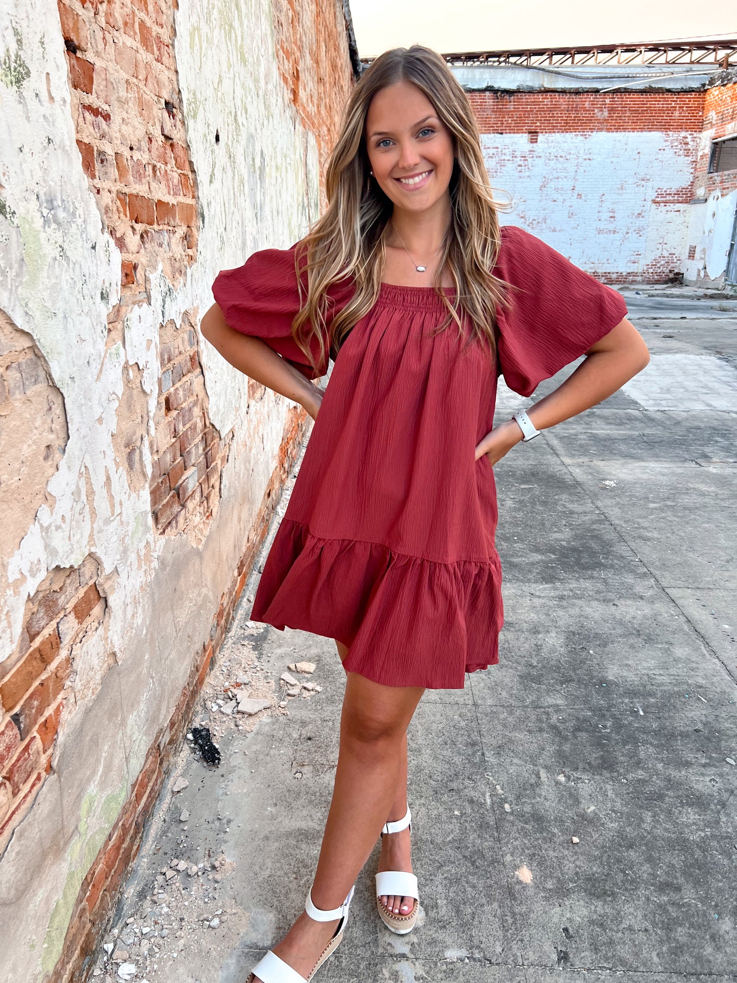 Nevaeh Textured Short Sleeve Square Neck Dress-Dress-Entro--The Twisted Chandelier