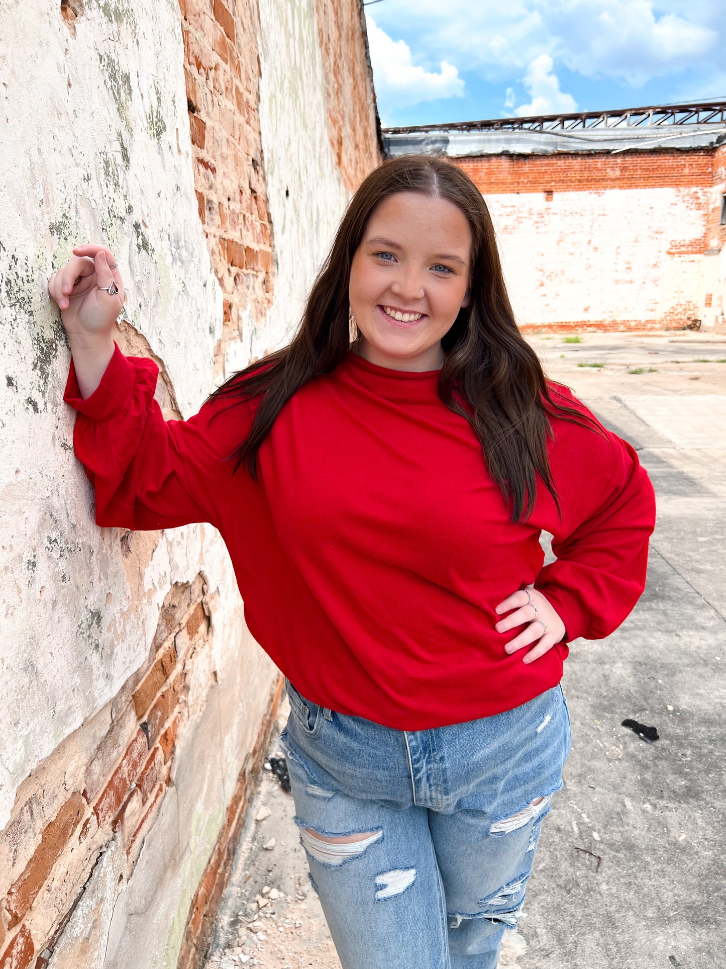Madelyn Long Sleeve Sweater Top - Red - Plus-Shirts & Tops-CY Fashion-blue, FAVES, M5043, NOV2021, t5-The Twisted Chandelier