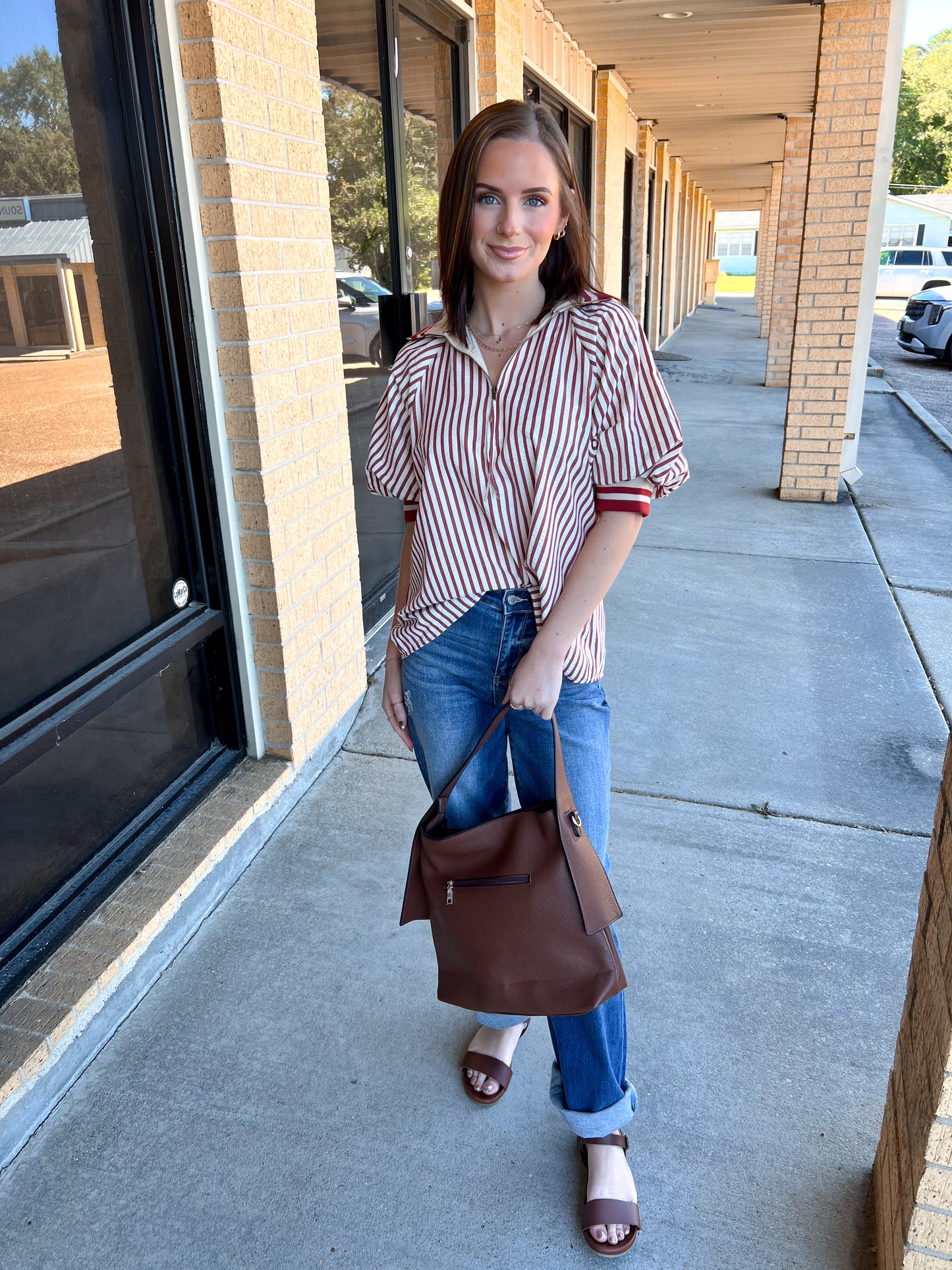 Rory Striped Collared Zip Top