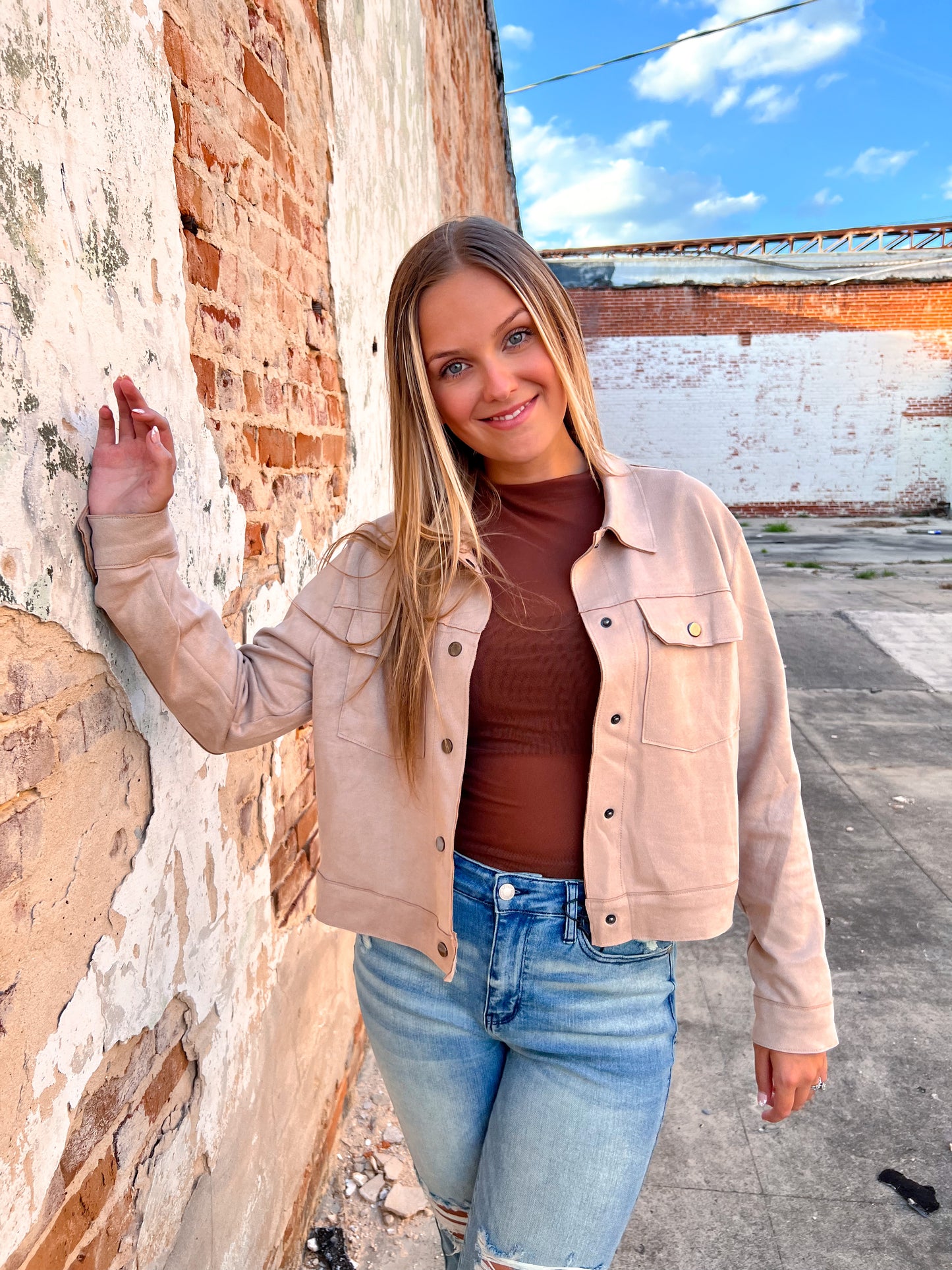 Allyson Faux Suede Cropped Jacket Featuring Button Closure-Jacket-Entro-BIN B2-The Twisted Chandelier