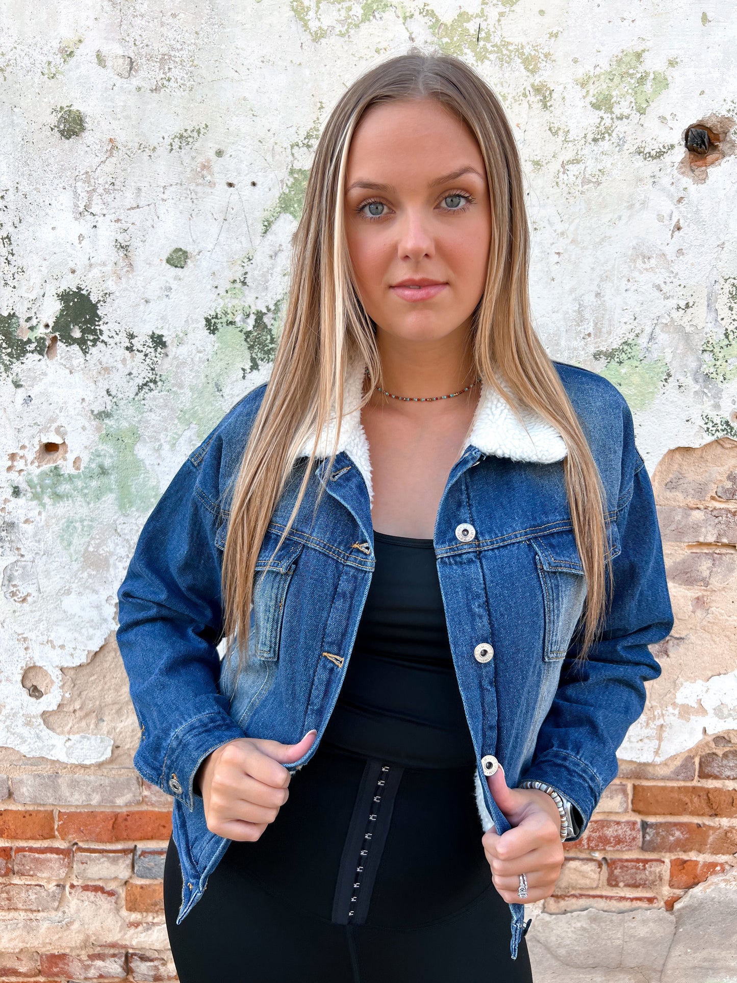 Maddie Sherpa Lined Denim Jacket - Blue-Jacket-Love Tree-J8131, t6-The Twisted Chandelier
