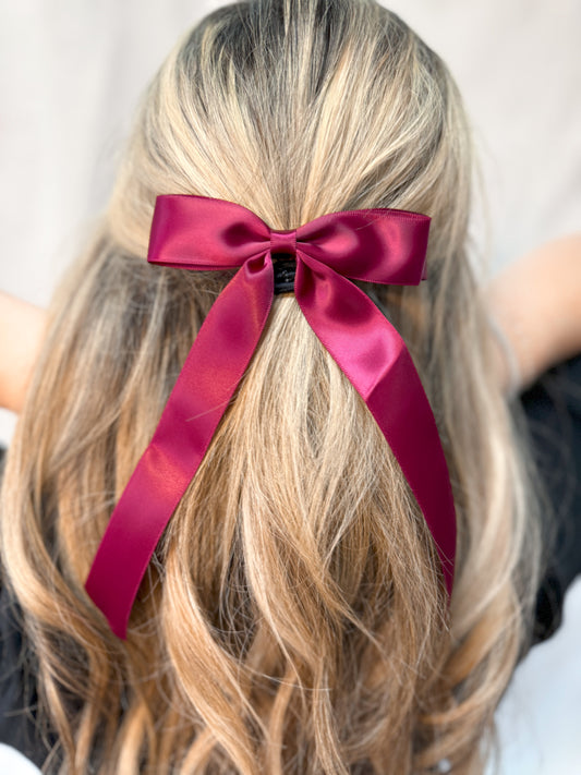Satin Bow Hair Clip - Burgundy-Hair Claws & Clips-Swan Madchen-Created - 01/15/24-The Twisted Chandelier
