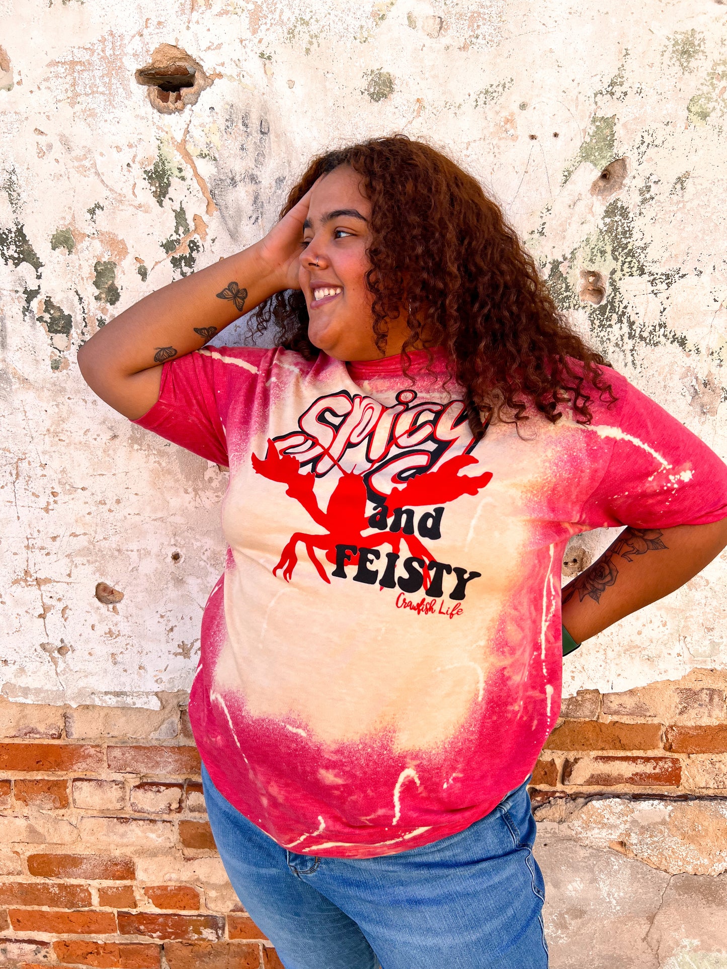 Spicy & Feisty Crawfish Life T Shirt - Plus-Shirts & Tops-Bling-A-Gogo-1st md, 8/09/23-The Twisted Chandelier