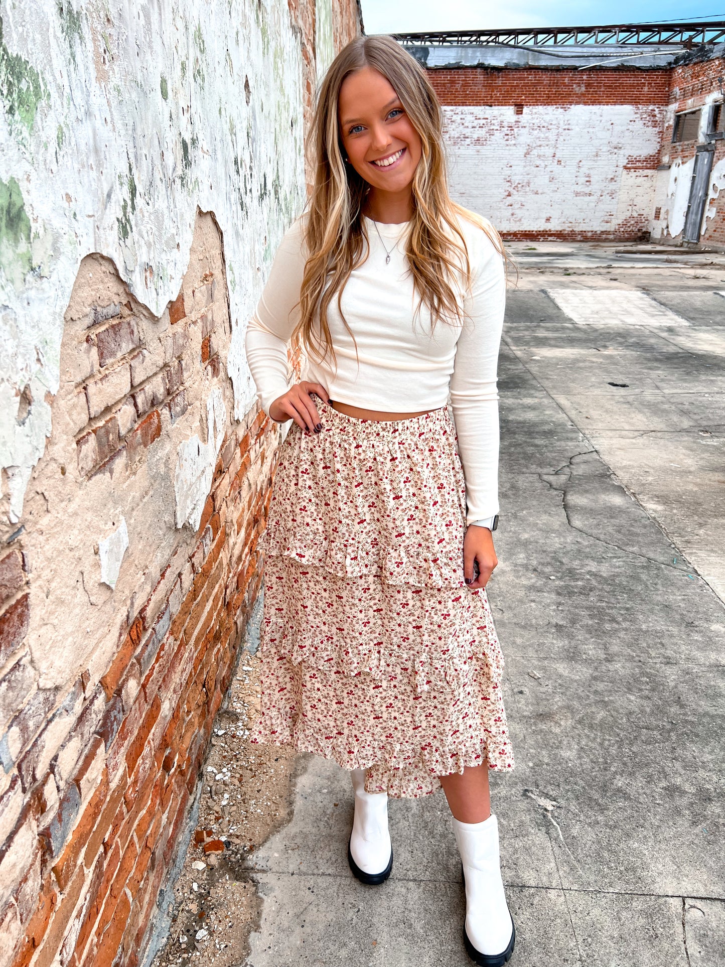 Julian Tiered Ruffle Floral Maxi Skirt-Maxi-&merci--The Twisted Chandelier