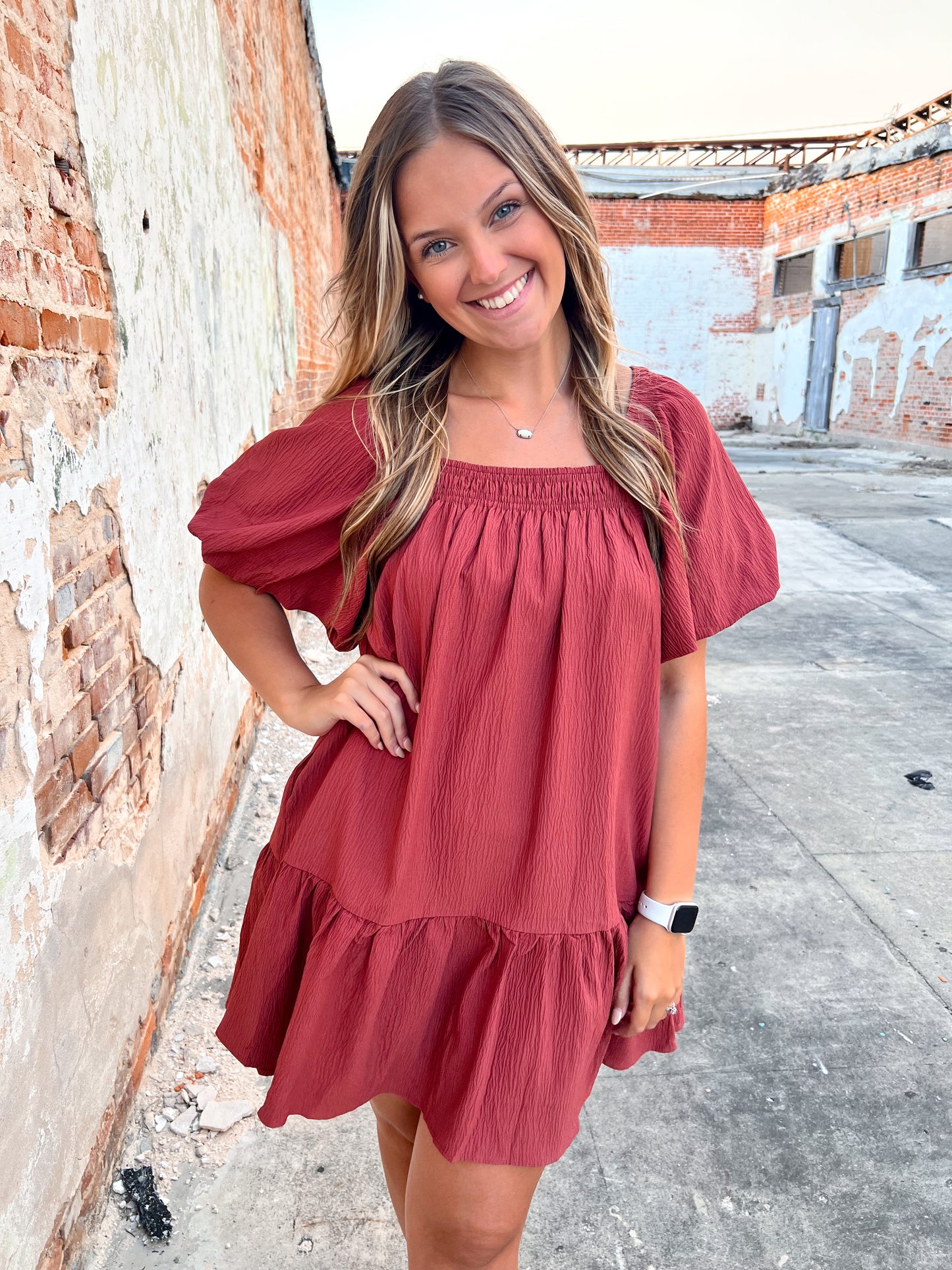 Nevaeh Textured Short Sleeve Square Neck Dress-Dress-Entro--The Twisted Chandelier