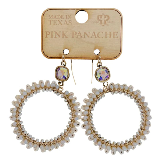 Pink Panache 8mm Bronze/AB Cushion Cut Connector on White Bead Circle Earrings-Earrings-Pink Panache-Created - 01/15/24-The Twisted Chandelier