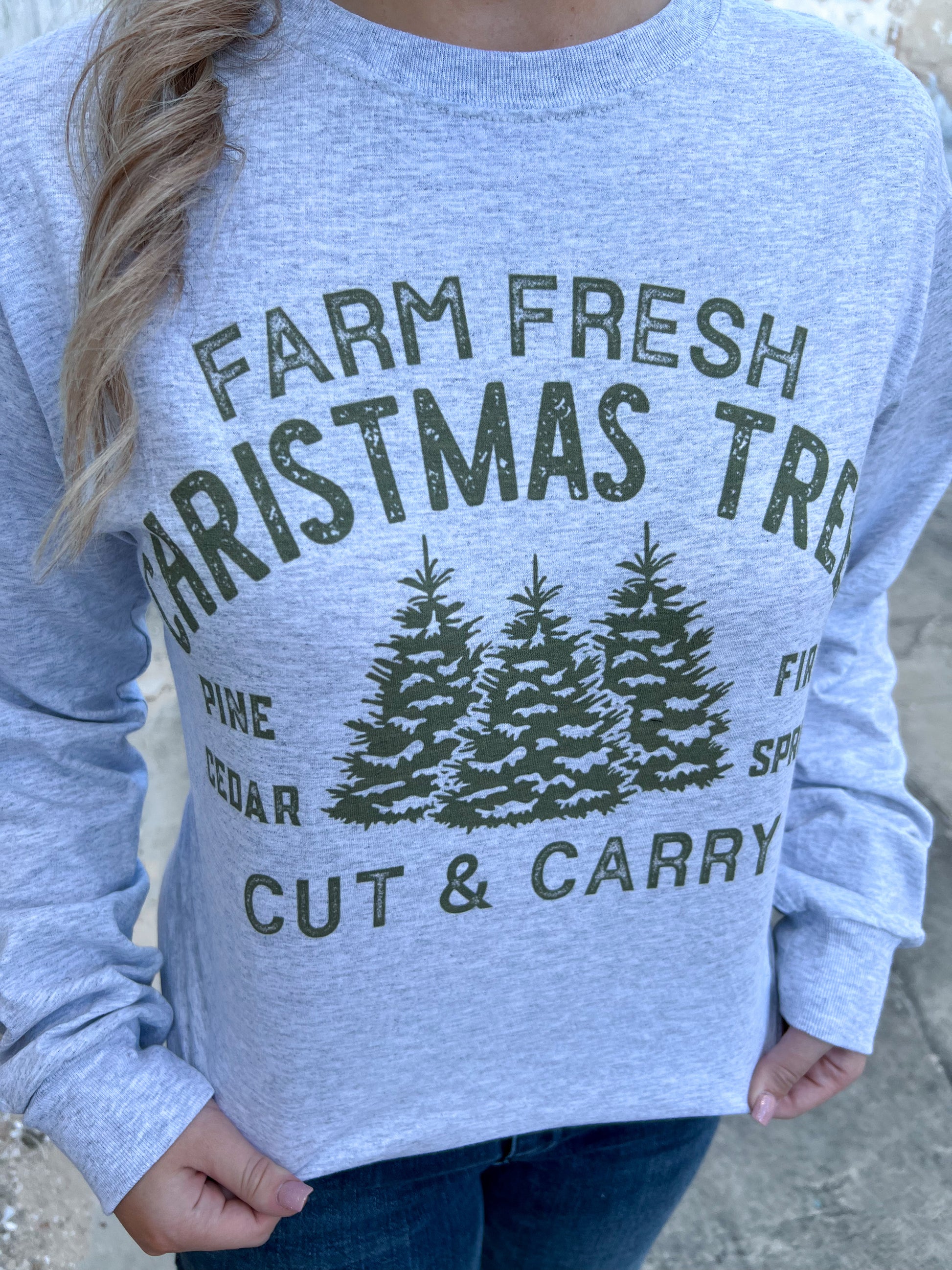 Farm Fresh Christmas Trees Graphic Long Sleeve T-Shirt-Top-Tees2urdoor--The Twisted Chandelier