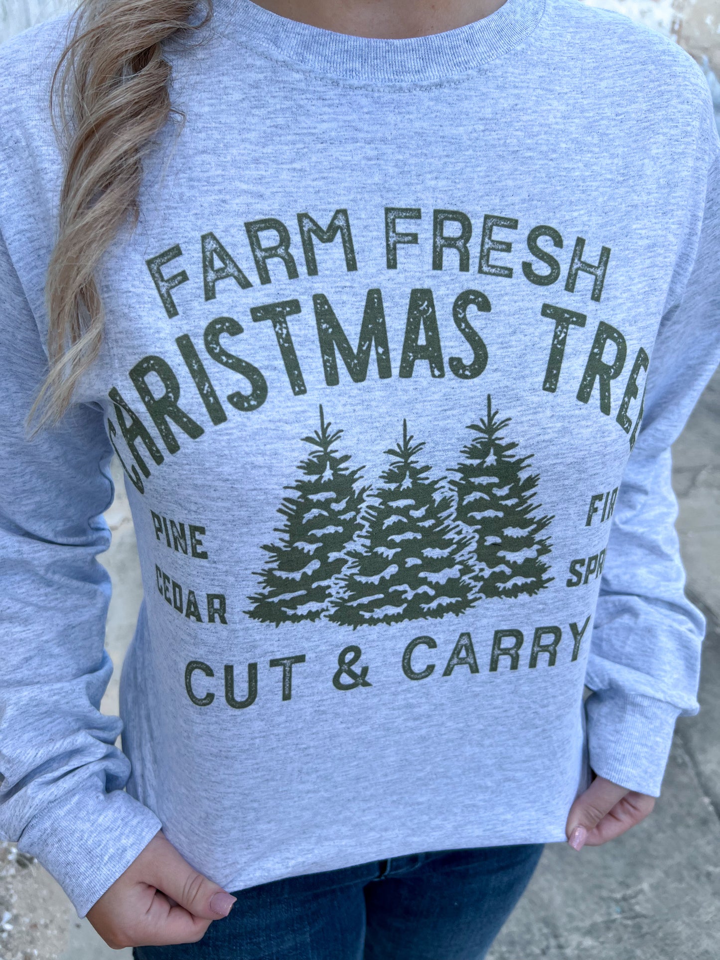 Farm Fresh Christmas Trees Graphic Long Sleeve T-Shirt-Top-Tees2urdoor-Christmas tote ct1,Tops Collection-The Twisted Chandelier