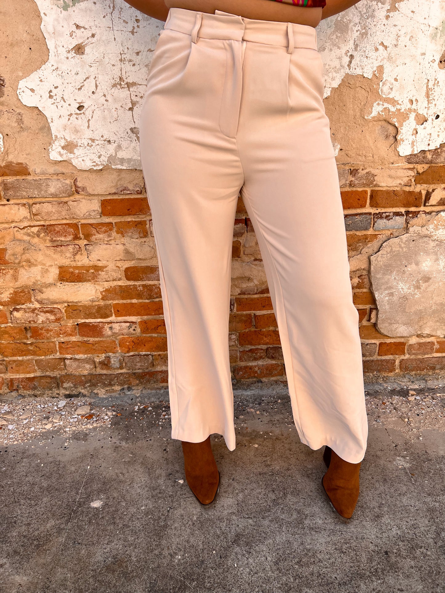 Raella Solid Point Wide Pants - Beige-Pants-Umgee-BIN A5-The Twisted Chandelier