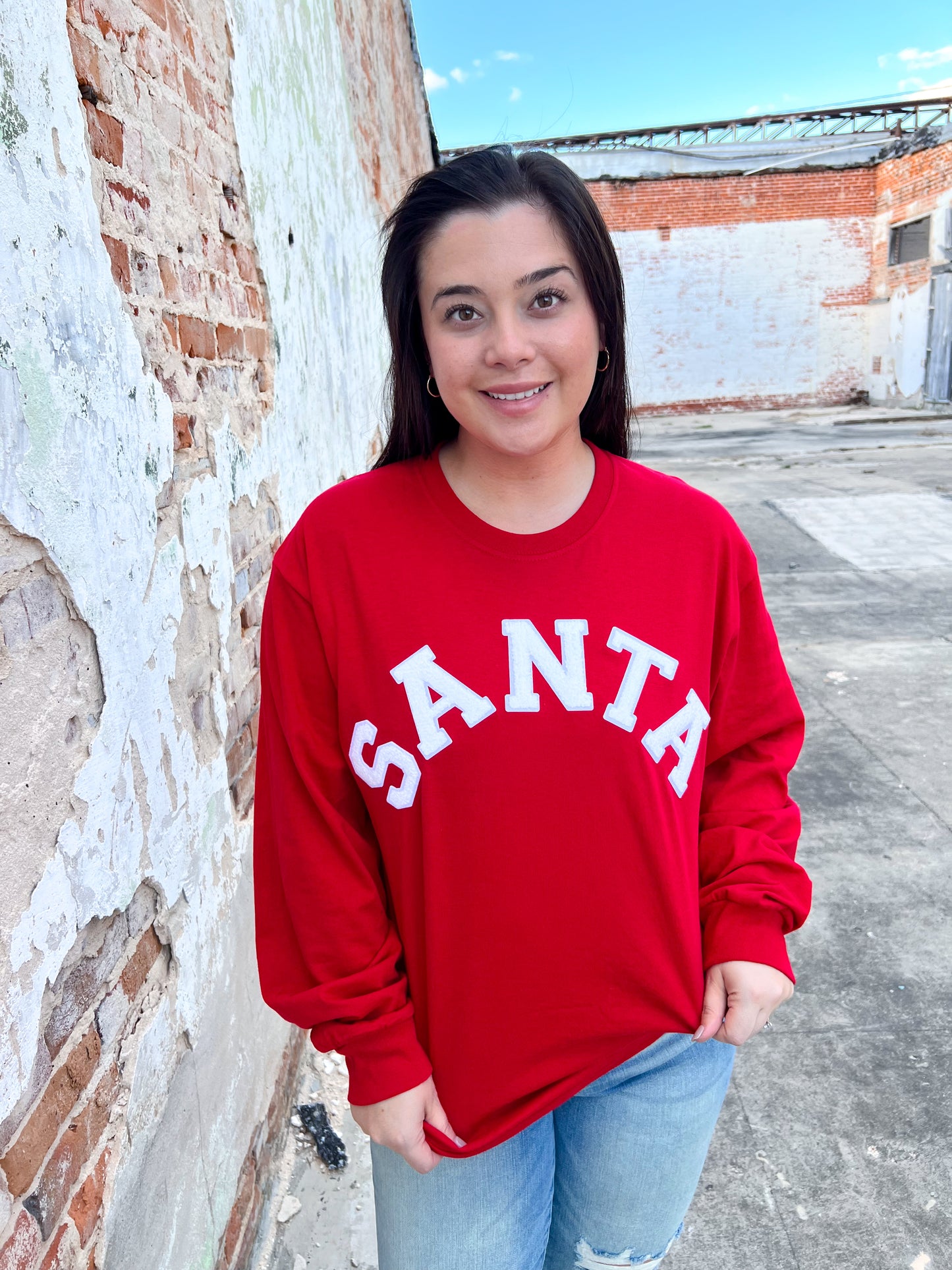 Soft Ideal Chenille Santa Long Sleeve T-Shirt-Top-Tees2urdoor-$25 & Under Sale,Tops Collection-The Twisted Chandelier