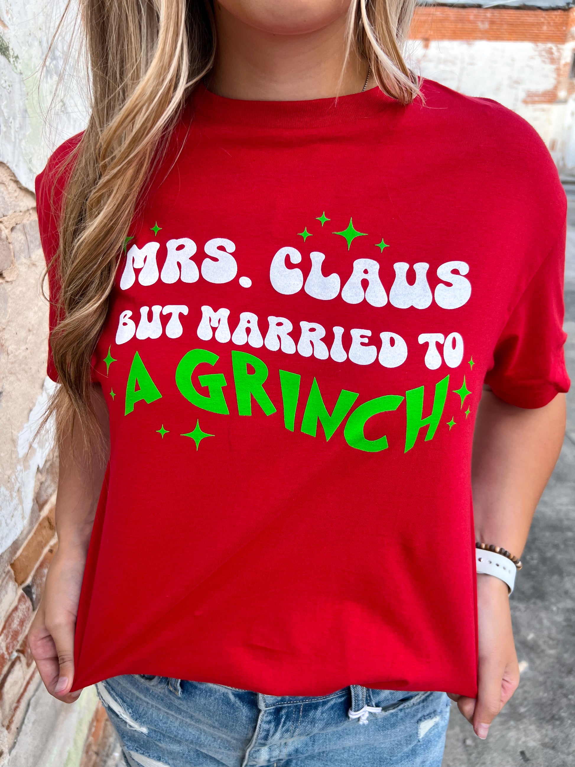 Mrs. Claus But Married to A Grinch Graphic T-Shirt-Top-Tees2urdoor--The Twisted Chandelier