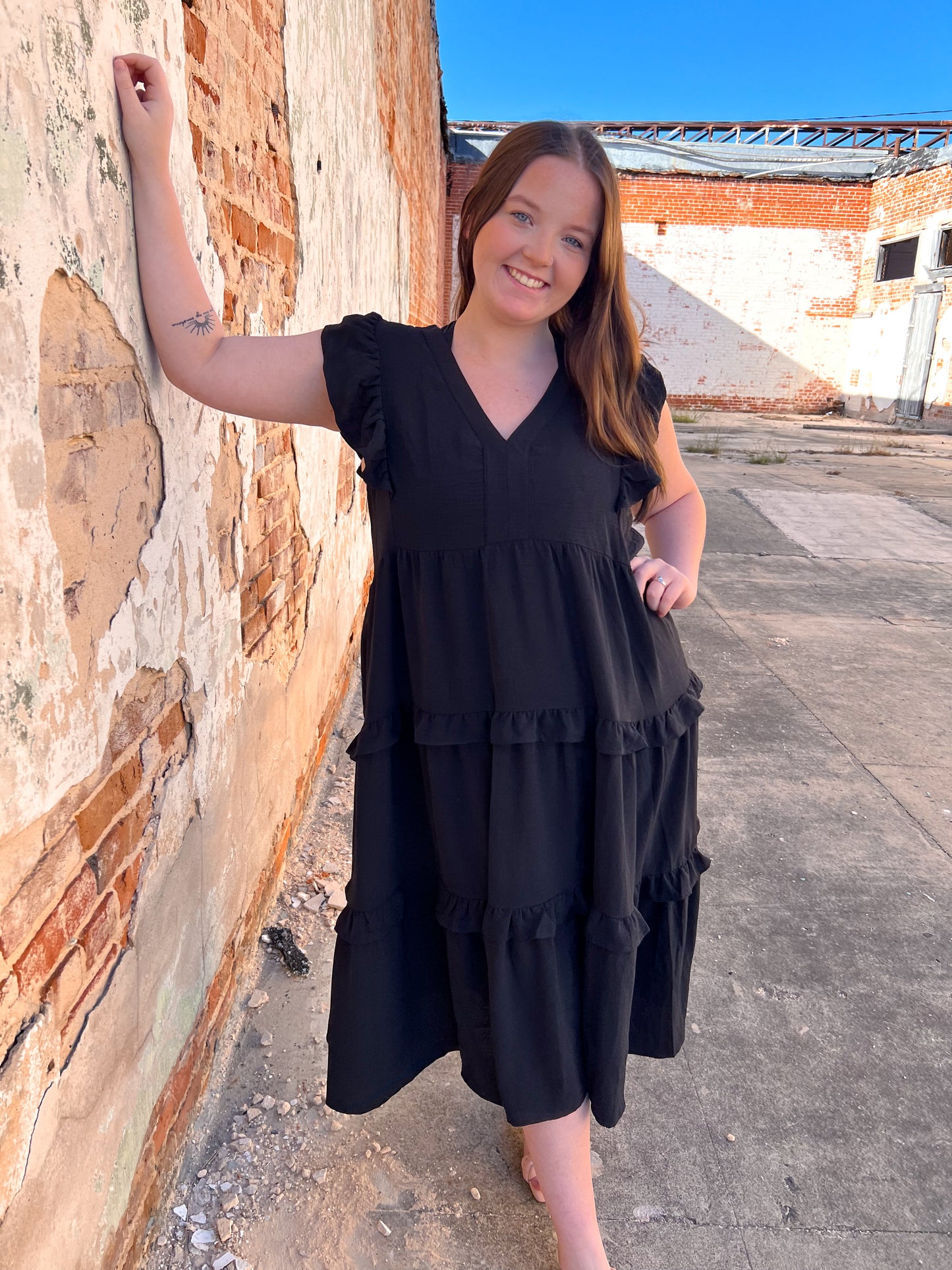 Aubrey Ruffle Dress Black - Plus-Dress-Umgee-BIN A2-The Twisted Chandelier
