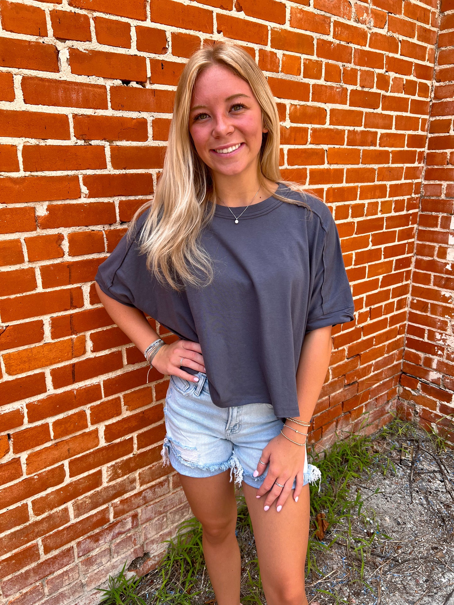 Jillian Oversized Crop Comfy Knit Top - Charcoal-VERY J-Bin c5,FD 8/5/25,NT12068,Tops Collection-The Twisted Chandelier