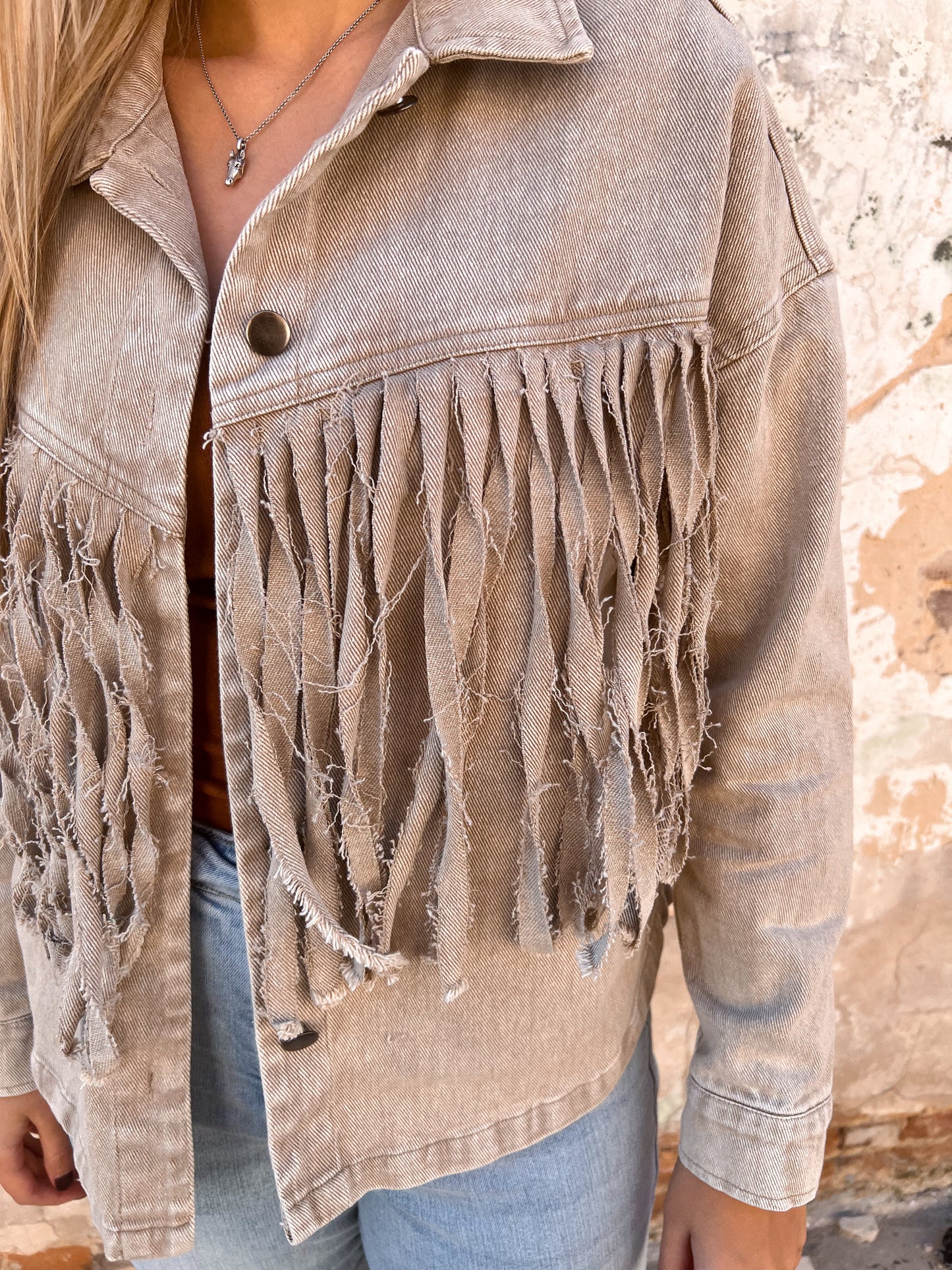 Penelope Washed Button Down Fringe Jacket-Jacket-Heyson-EO1063, t2-The Twisted Chandelier