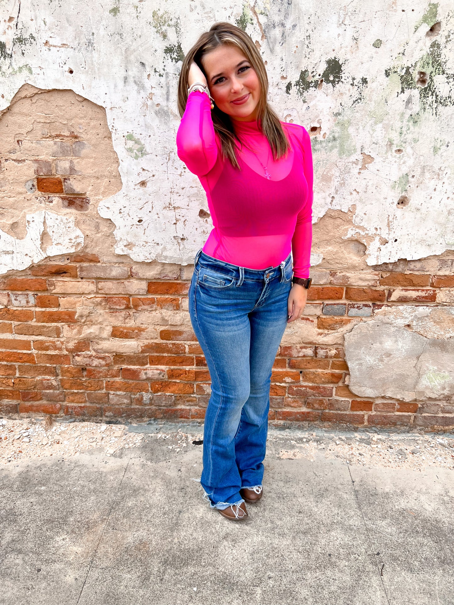 Alanna Pink Long Sleeve Mesh Bodysuit-Top-Lucky & blessed-BIN A3-The Twisted Chandelier