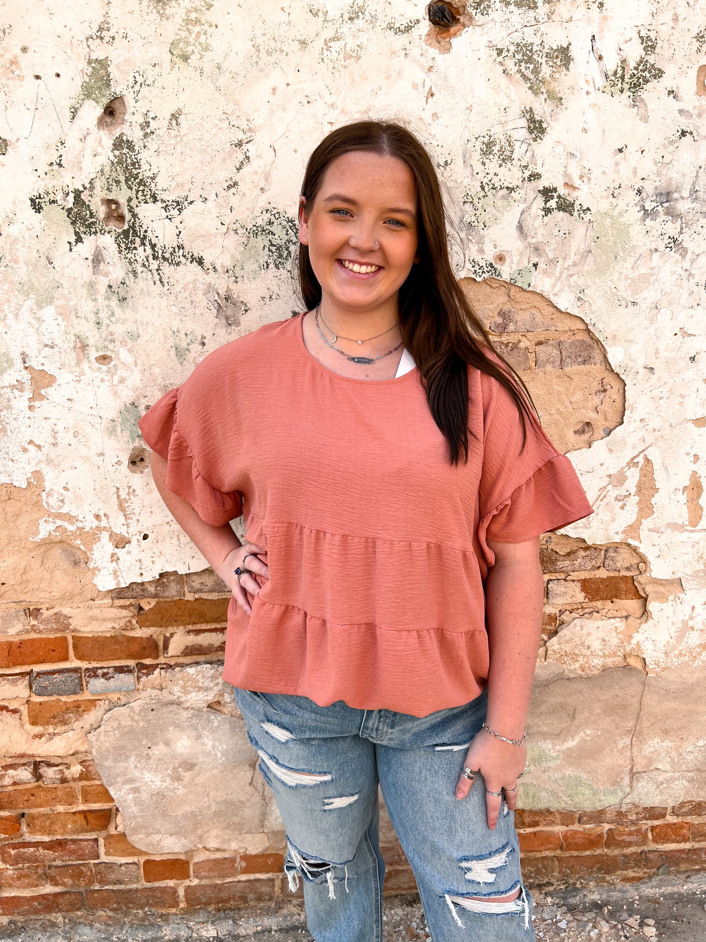 Erin Lightweight Textured Tried Ruffle Blouse-BLOUSE TOP-Heyson-BIN A3-The Twisted Chandelier
