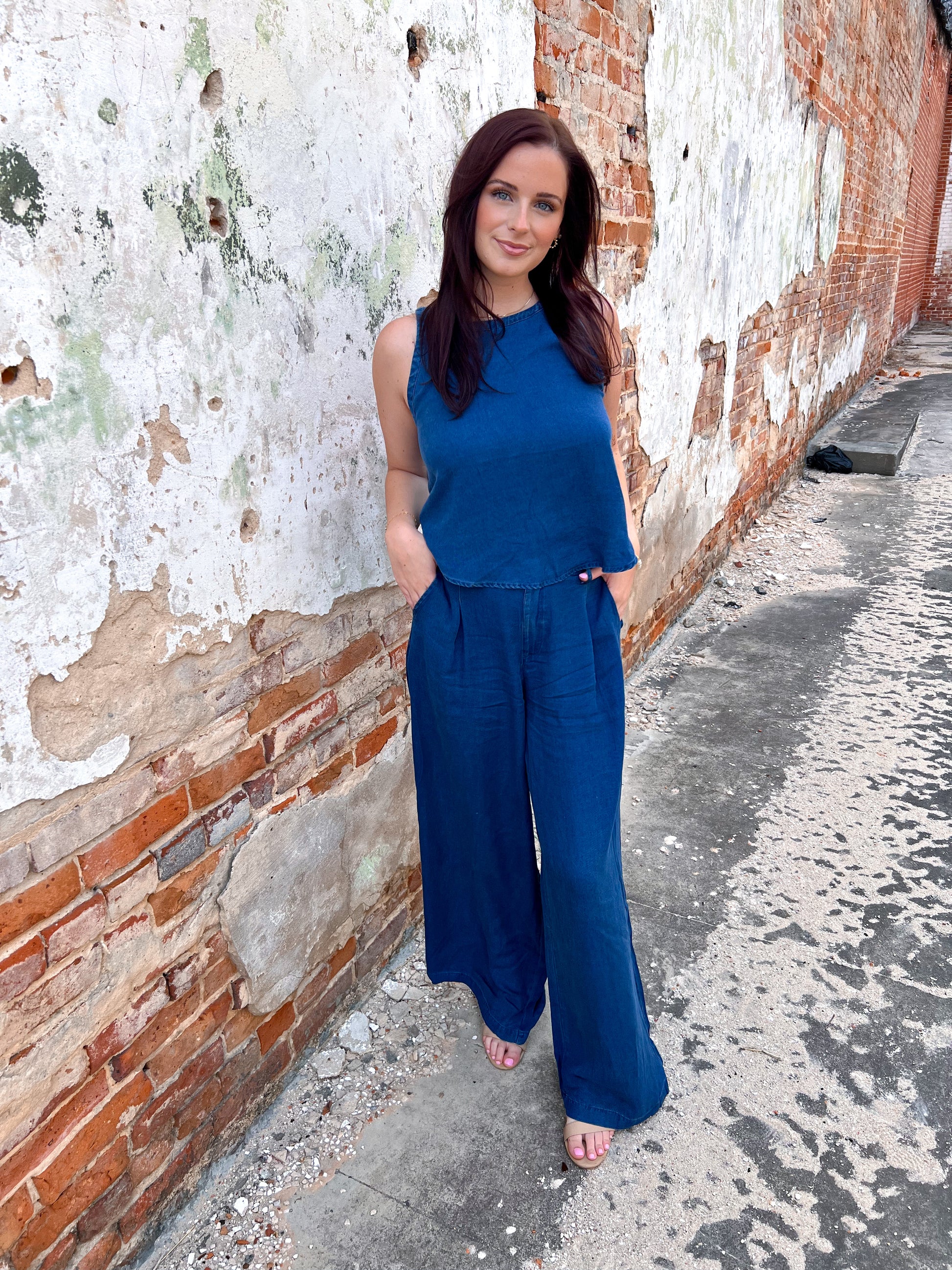 Maggie Chambray Wide Leg Pants-Wide Leg Pants-Blu Pepper-10/04/25,bottoms,FD 04/01/25,OGP 49.99-The Twisted Chandelier