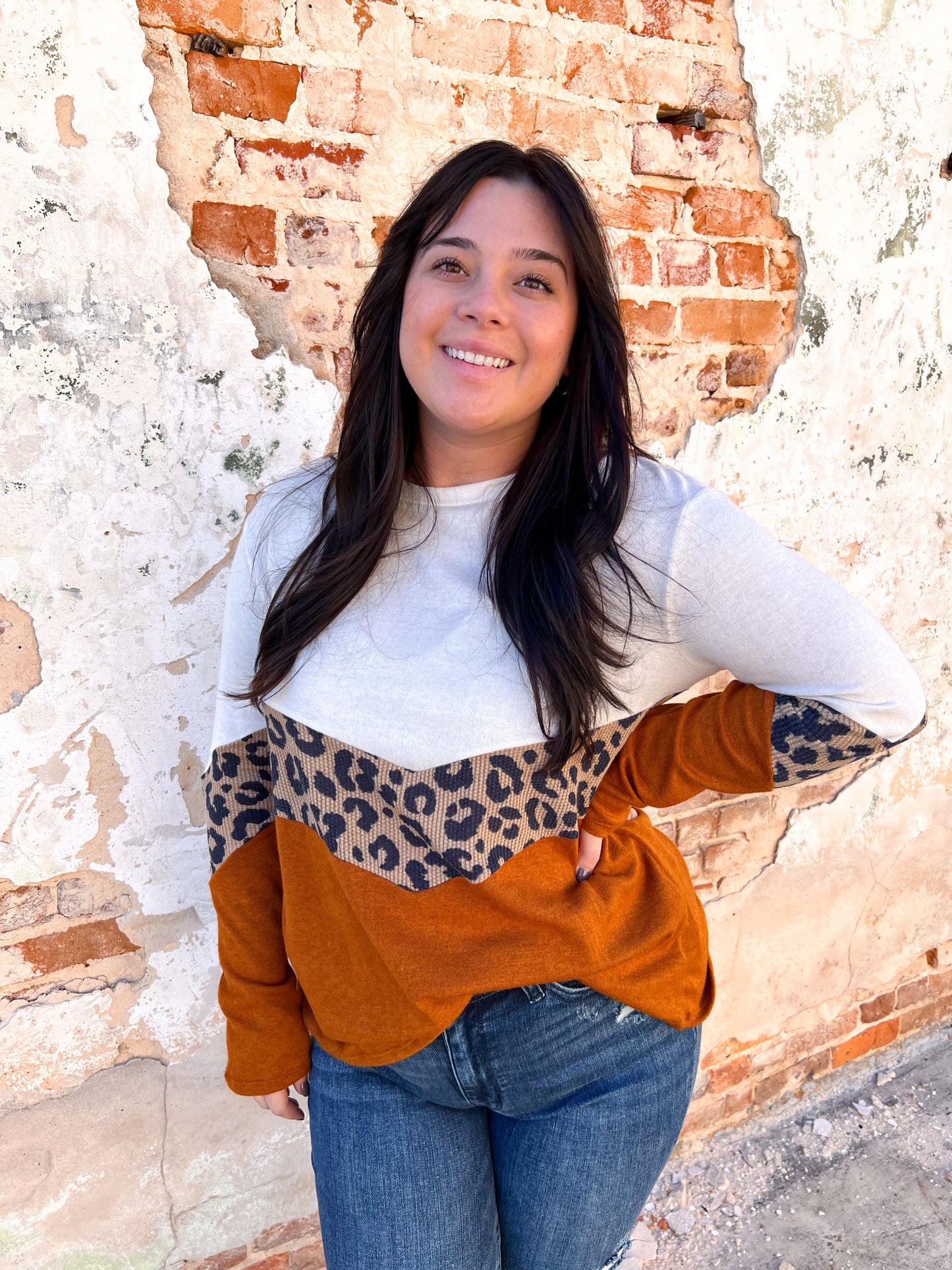 Brooke Brushed Hacci Leopard Waffle Chevron Knit Top-Shirts & Tops-Haptics-10/25/23 md, 2nd md, HT2097B, t6-The Twisted Chandelier