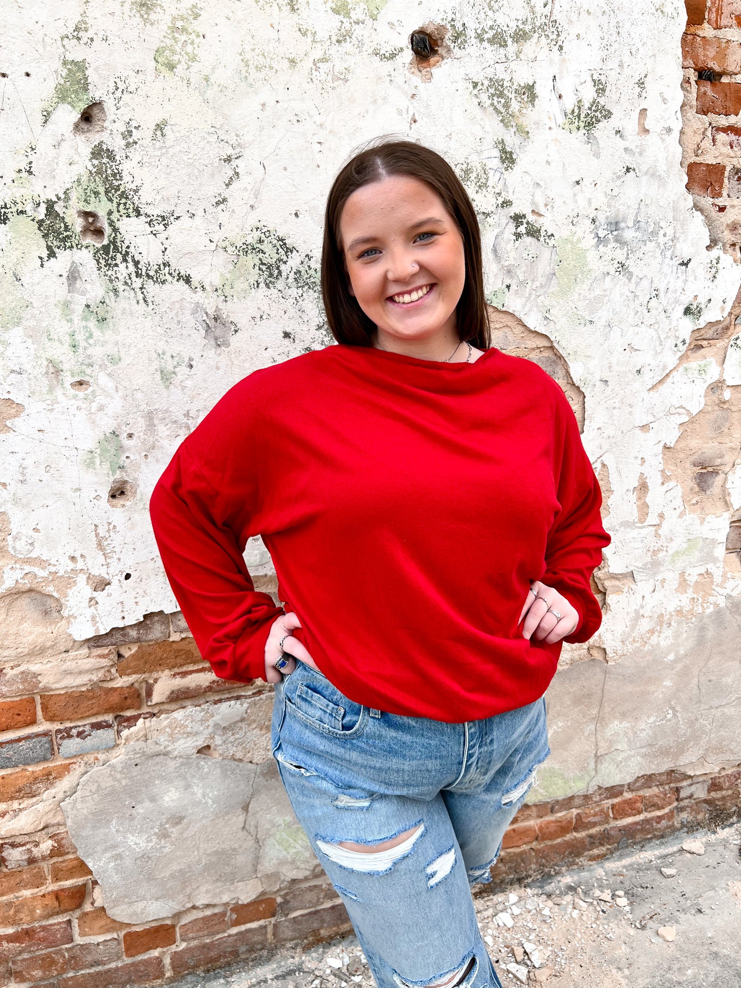 Madelyn Long Sleeve Sweater Top - Red - Plus-Shirts & Tops-CY Fashion-blue, FAVES, M5043, NOV2021, t5-The Twisted Chandelier