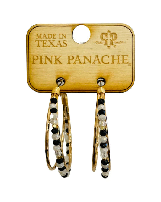 Pink Panache Black and White Bead Triple Hoop Earrings-Hoop Earrings-Pink Panache-Created - 01/15/24-The Twisted Chandelier