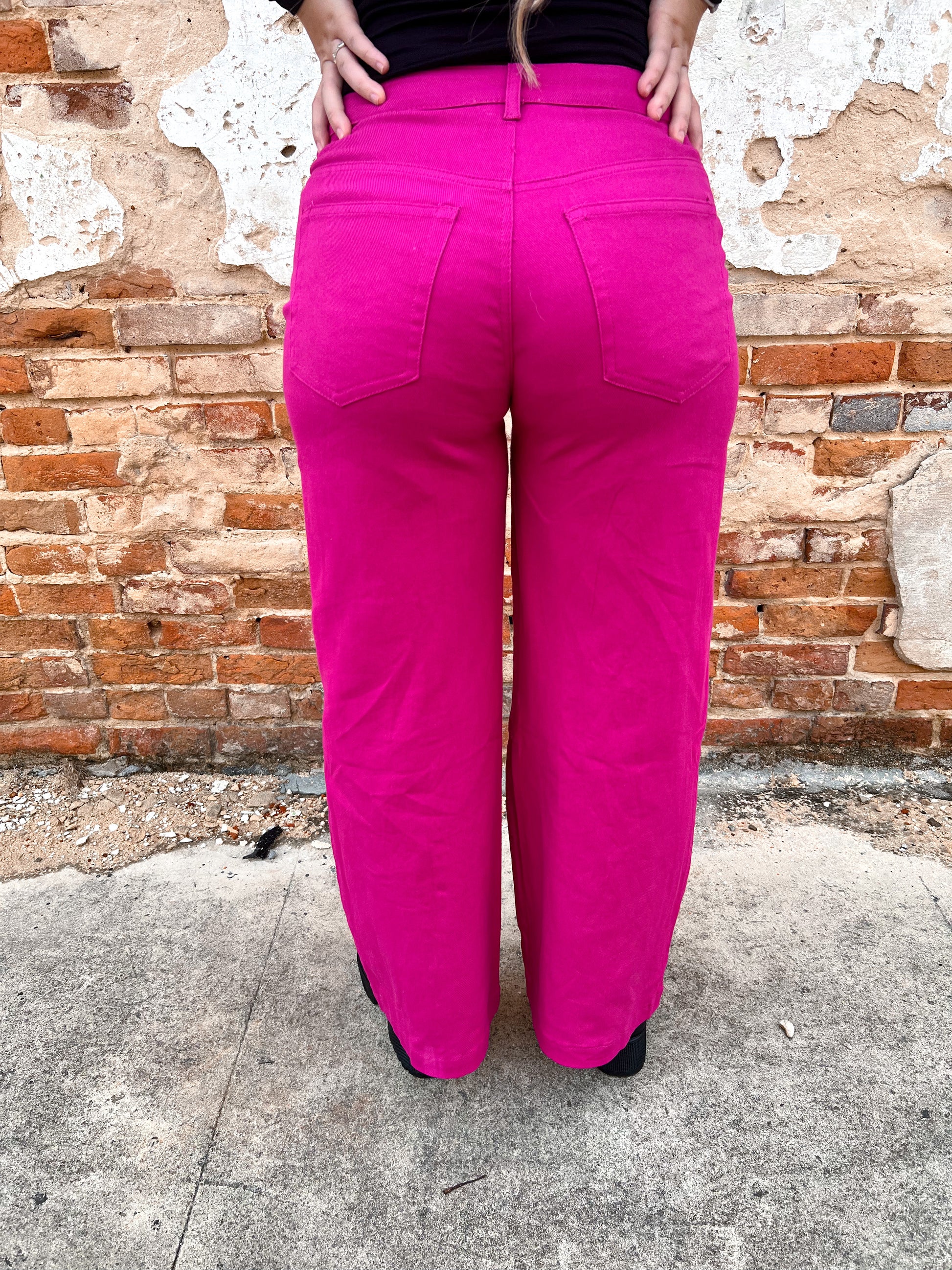 Alyssa Solid Magenta High Waisted Wide Leg Pants-Pants-Entro-8/8/23, Max Retail-The Twisted Chandelier