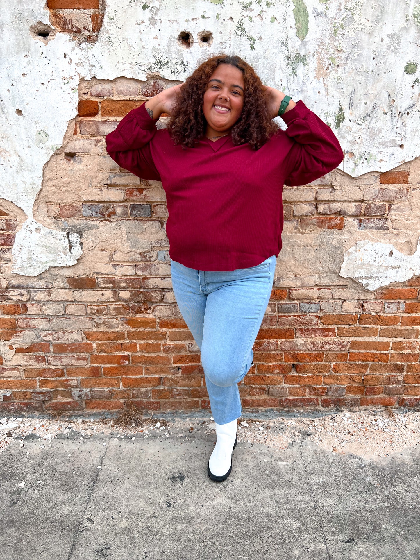 Gianna Textured Solid V-neck Comfy Knit Top - Plus Size-Shirt-VERY J-09/12/22, 11/28/23 md, 1st md, BIN B2-The Twisted Chandelier