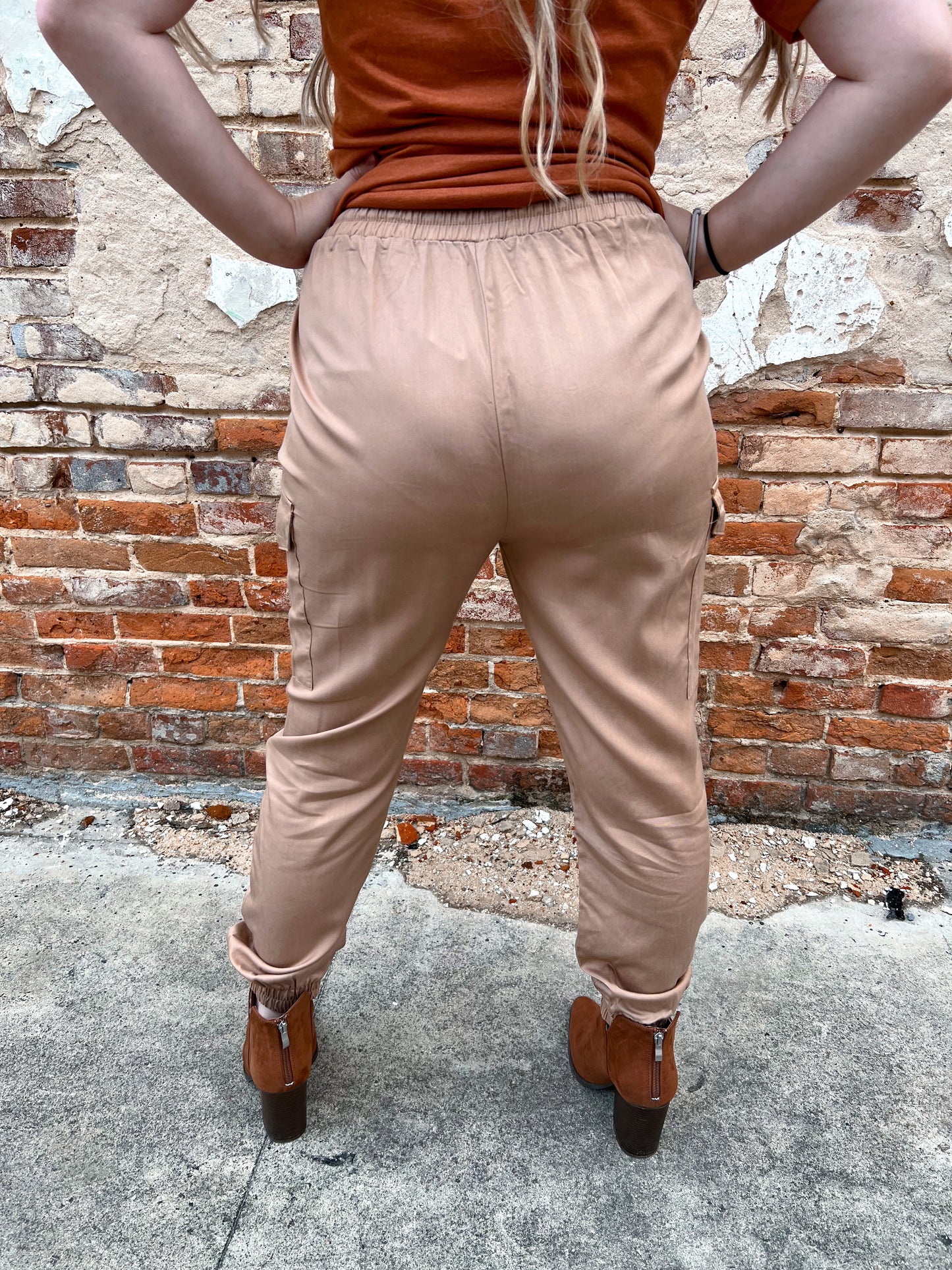 Chrissy Drawstring Elastic Jogger Pants - Khaki-Pants-ShopIrisBasic-beige, DBP0865L(Pants), tan-The Twisted Chandelier