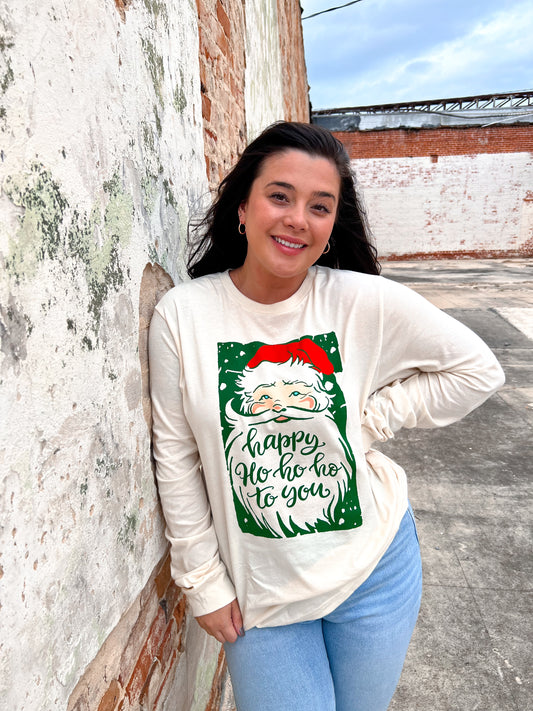 Happy Ho Ho Ho Natural Long Sleeve-Long Sleeve Top-small town society-BIN C6, Max Retail-The Twisted Chandelier