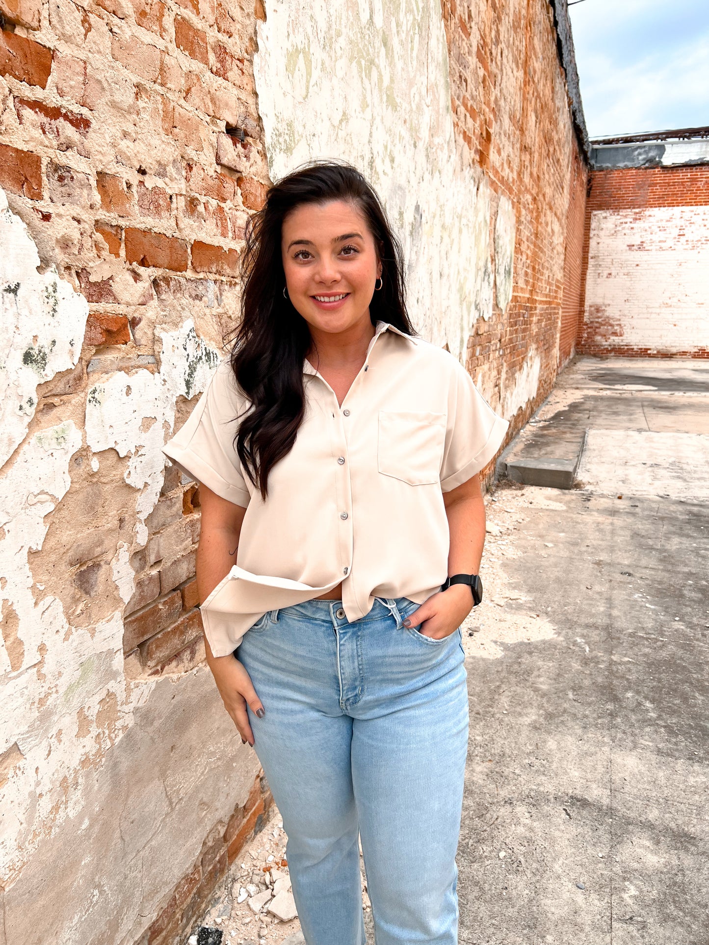 Brooklyn Solid Button Down Collared Top-BLOUSE TOP-Entro-BIN A3-The Twisted Chandelier
