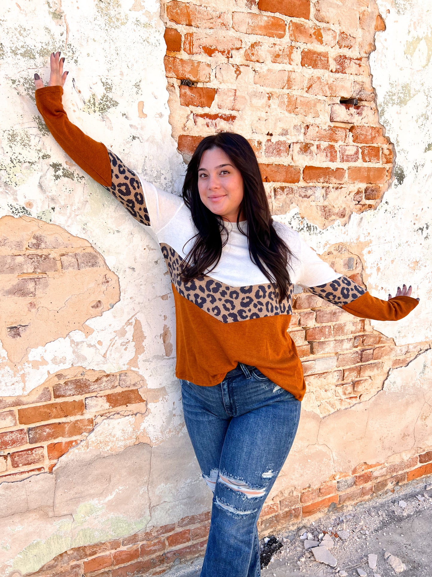 Brooke Brushed Hacci Leopard Waffle Chevron Knit Top-Shirts & Tops-Haptics-10/25/23 md, 2nd md, HT2097B, t6-The Twisted Chandelier