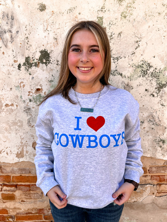 I Love Cowboys Sweatshirt-Top-friday+saturday-11/28/23 md, 1st md, Bin E5, Max Retail-The Twisted Chandelier