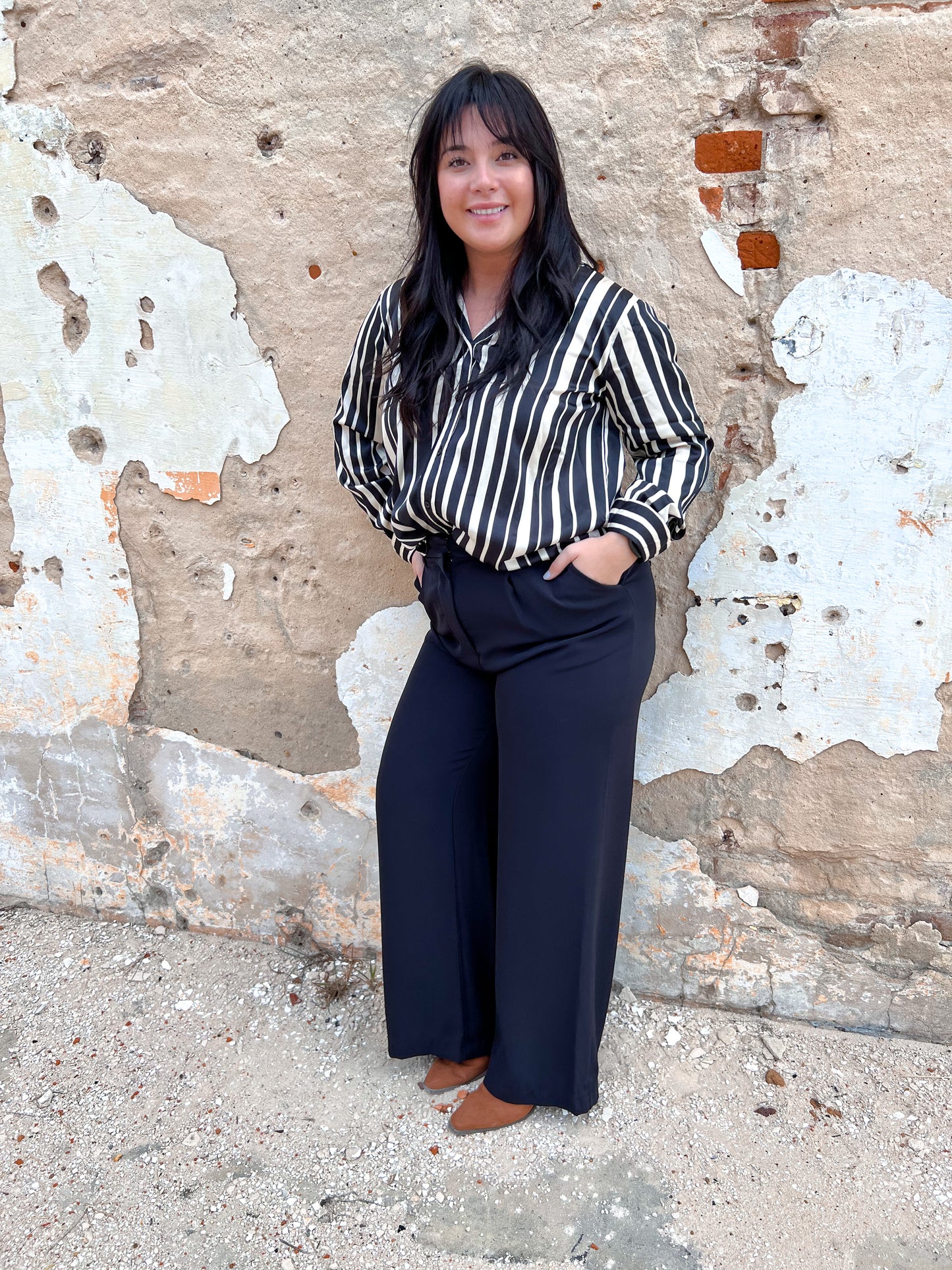 Stella Striped Button Up Top-TOPS-Umgee--The Twisted Chandelier
