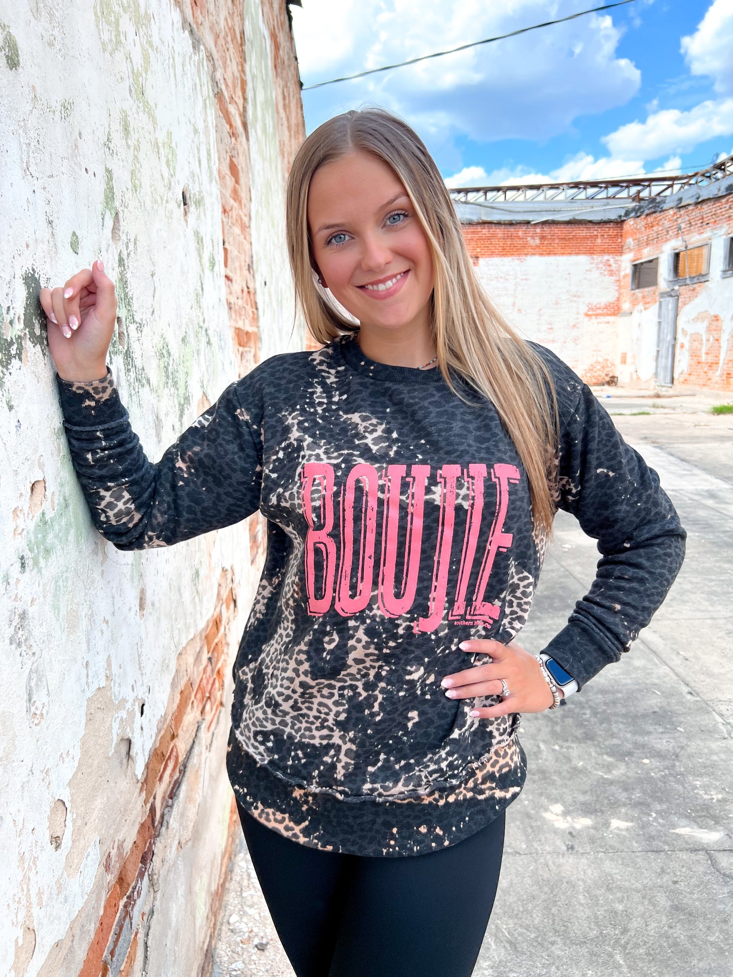 Boujee Bleached Leopard Scoop Sweatshirt-Apparel & Accessories-southern bliss co-BIN D4-The Twisted Chandelier