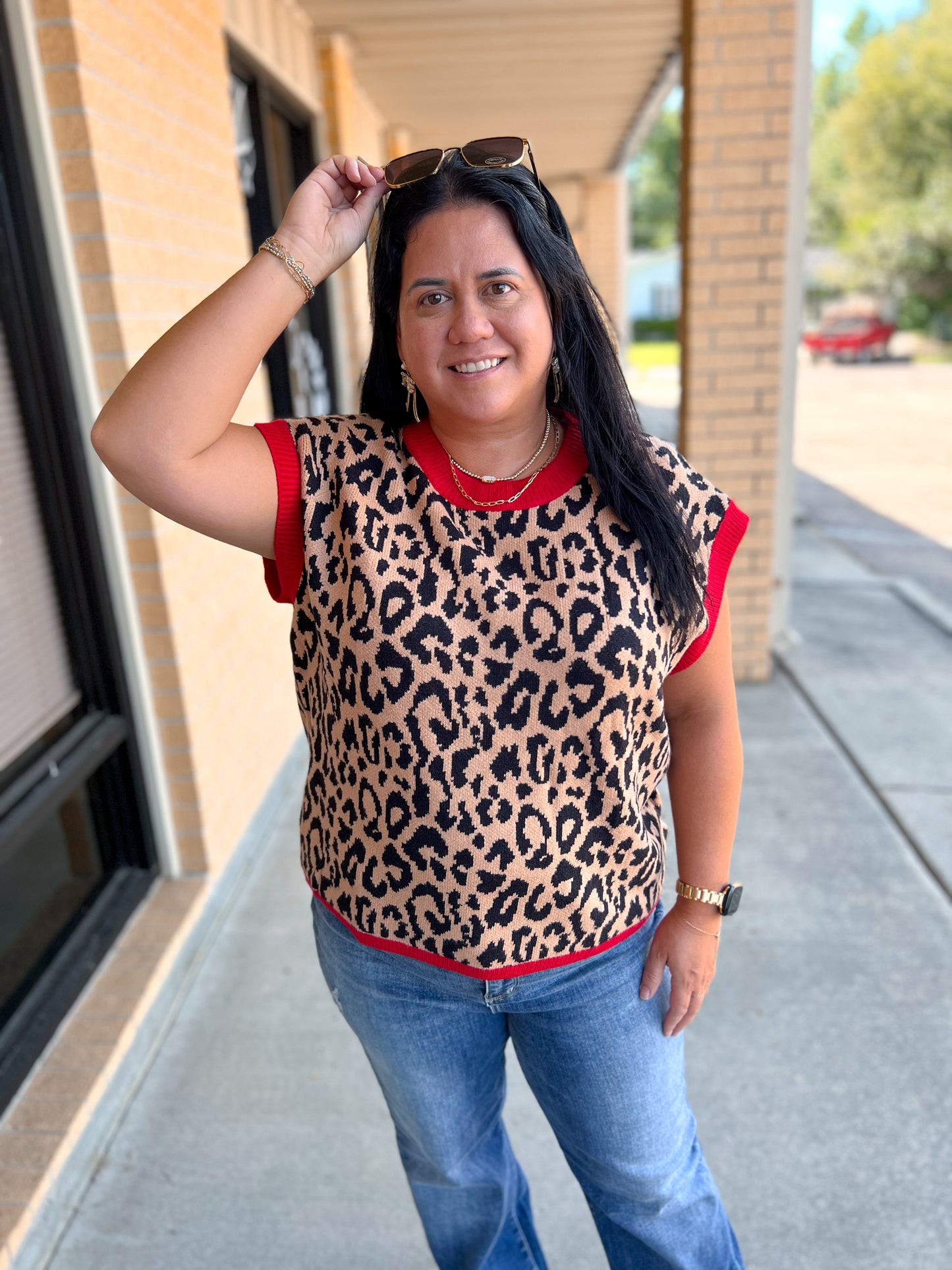 Sasha Leopard Print Sleeveless Knit Sweater Vest