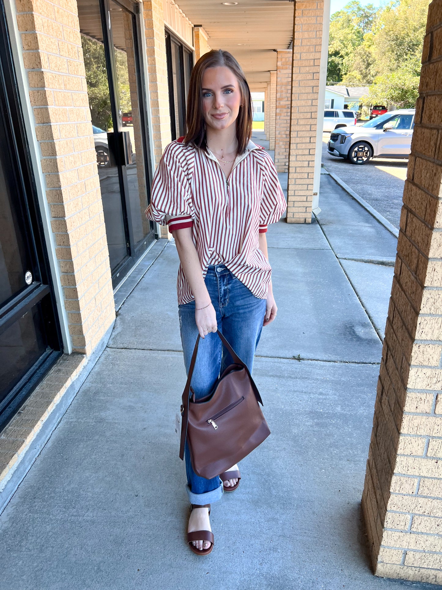 Rory Striped Collared Zip Top