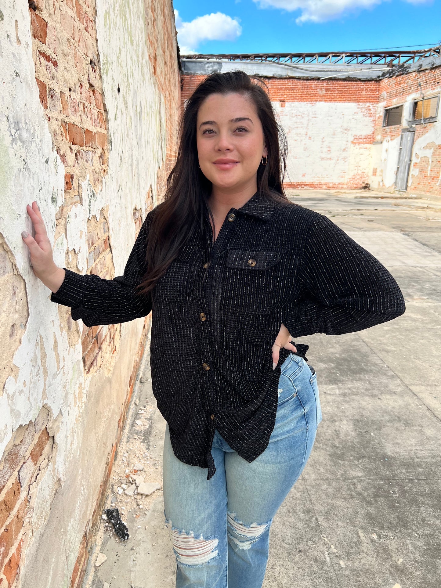Maria Sparkly Button Up Top-Apparel & Accessories-Southern Grace Wholesale--The Twisted Chandelier