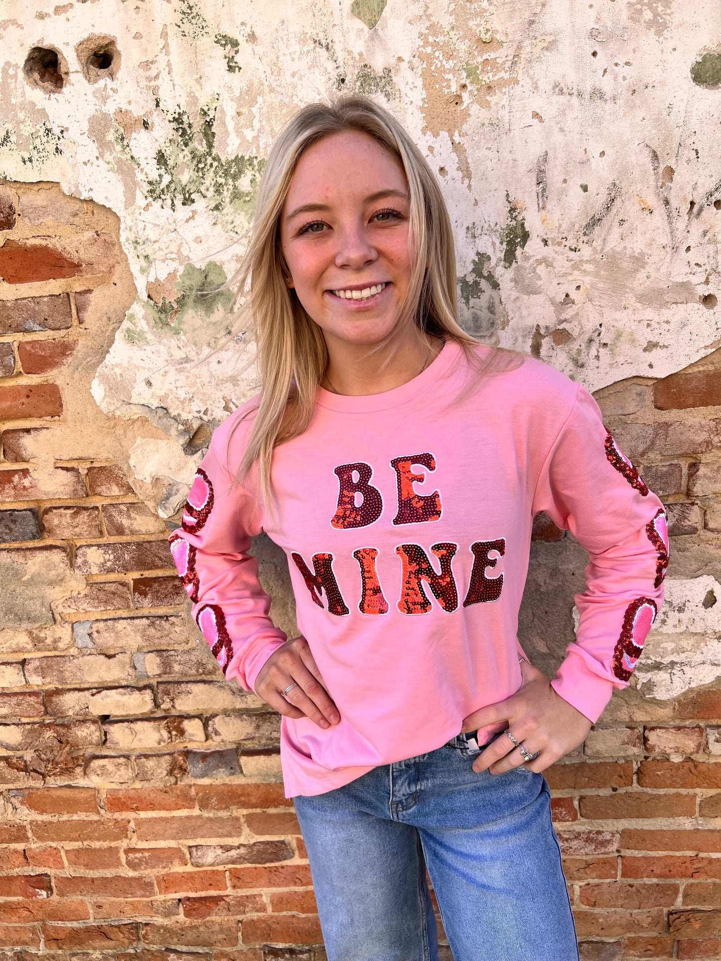 Be Mine Pink Sweatshirt-Sweatshirt-Southern Grace Wholesale-Bin c1,FD 01/07/25,Tops Collection-The Twisted Chandelier