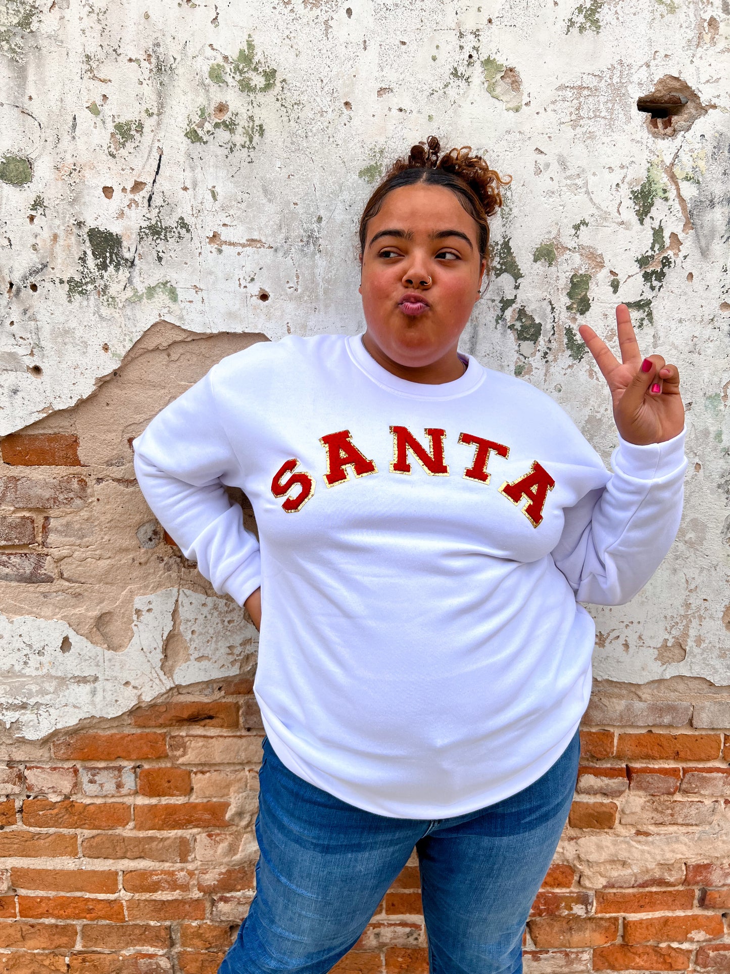 Santa Chenille Sweatshirt in White-Shirts & Tops-Tees2urdoor-BIN C1, Christmas, RRRCT, white-The Twisted Chandelier