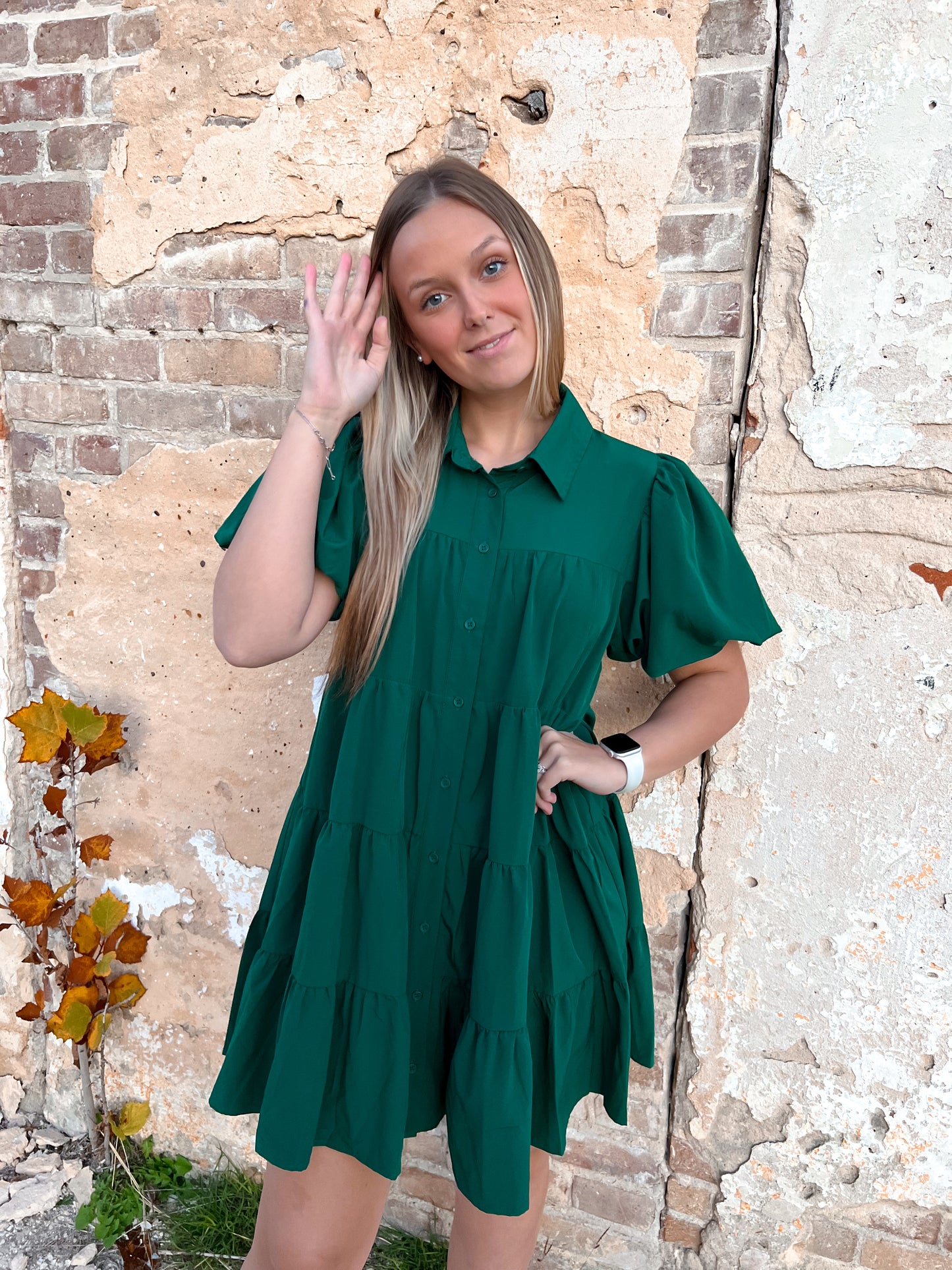 Sydney Solid Button Up Tiered Mini Dress-Dress-Entro-BIN A2-The Twisted Chandelier