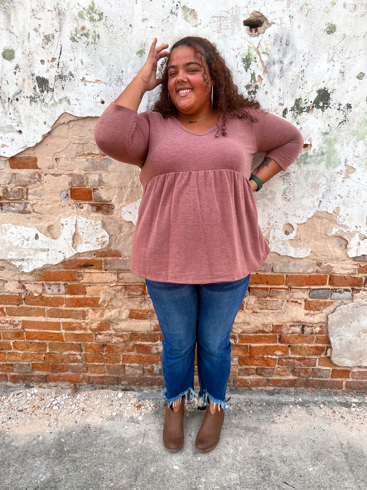 Poppy V Neck 3/4 Sleeve Tiered Top - Plus-Shirts & Tops-CY Fashion-FAVES, M5320, white-The Twisted Chandelier